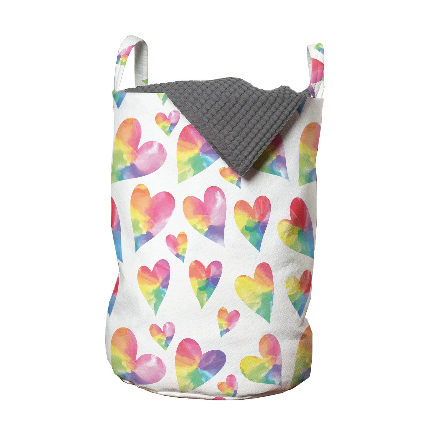 Abakuhaus Wäschesäckchen Wäschekorb mit Griffen Kordelzugverschluss für Waschsalons, Herz Regenbogen-Valentinstag-Liebe