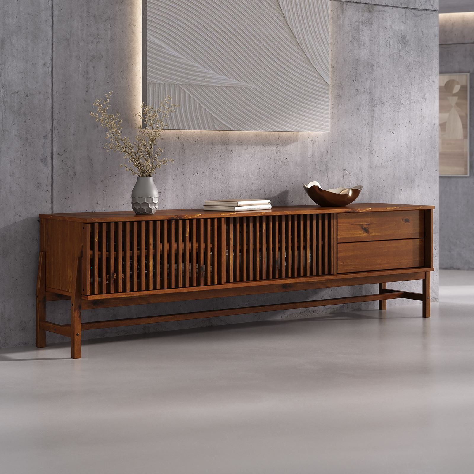 IDIMEX Lowboard ADAMO, Sideboard 180cm aus Massivholz mit Lamellenschiebetüren KastanieFinish