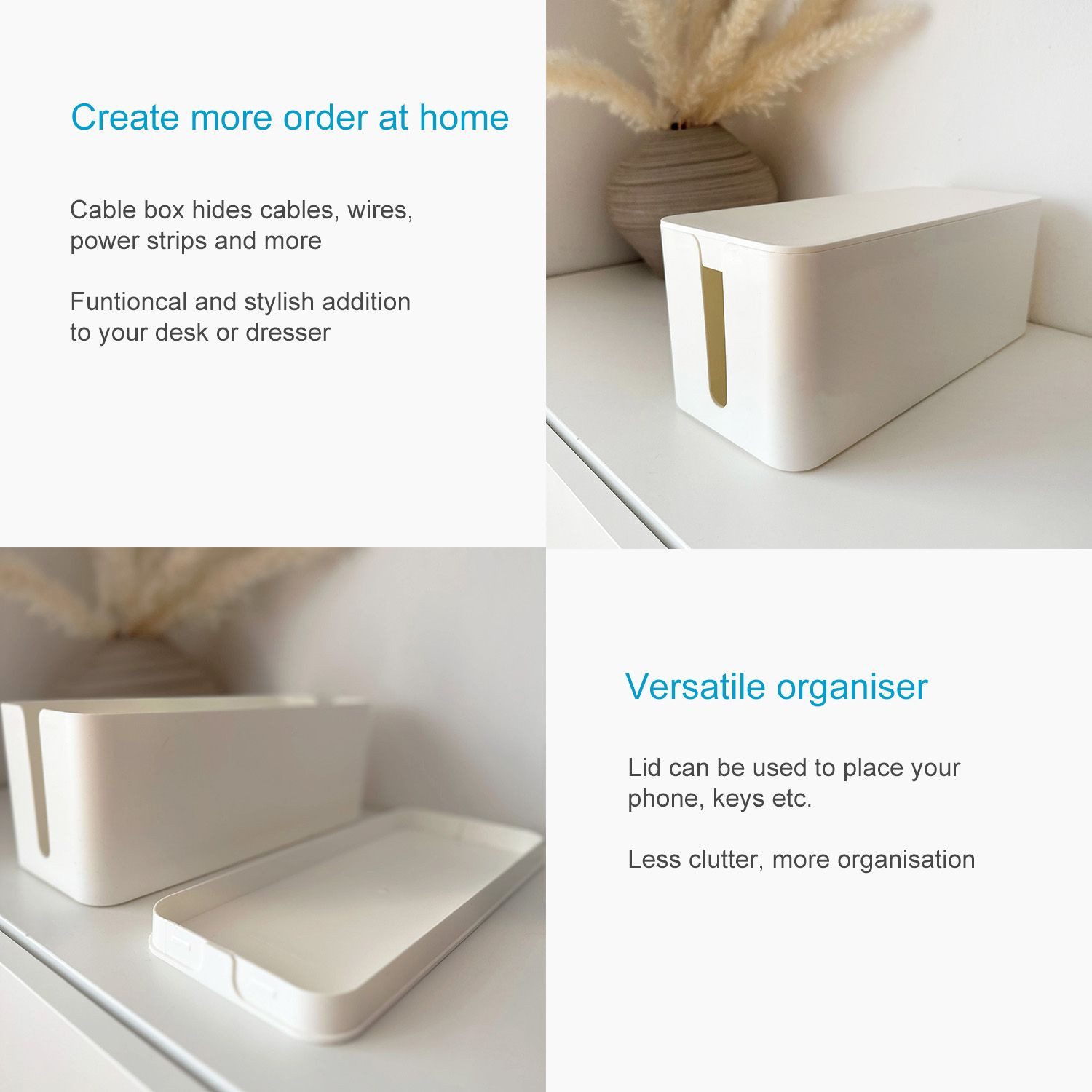 Intirilife Kabelbox, Kabelbox aus Kunststoff in Weiß - 32.1x13.6x12.7cm