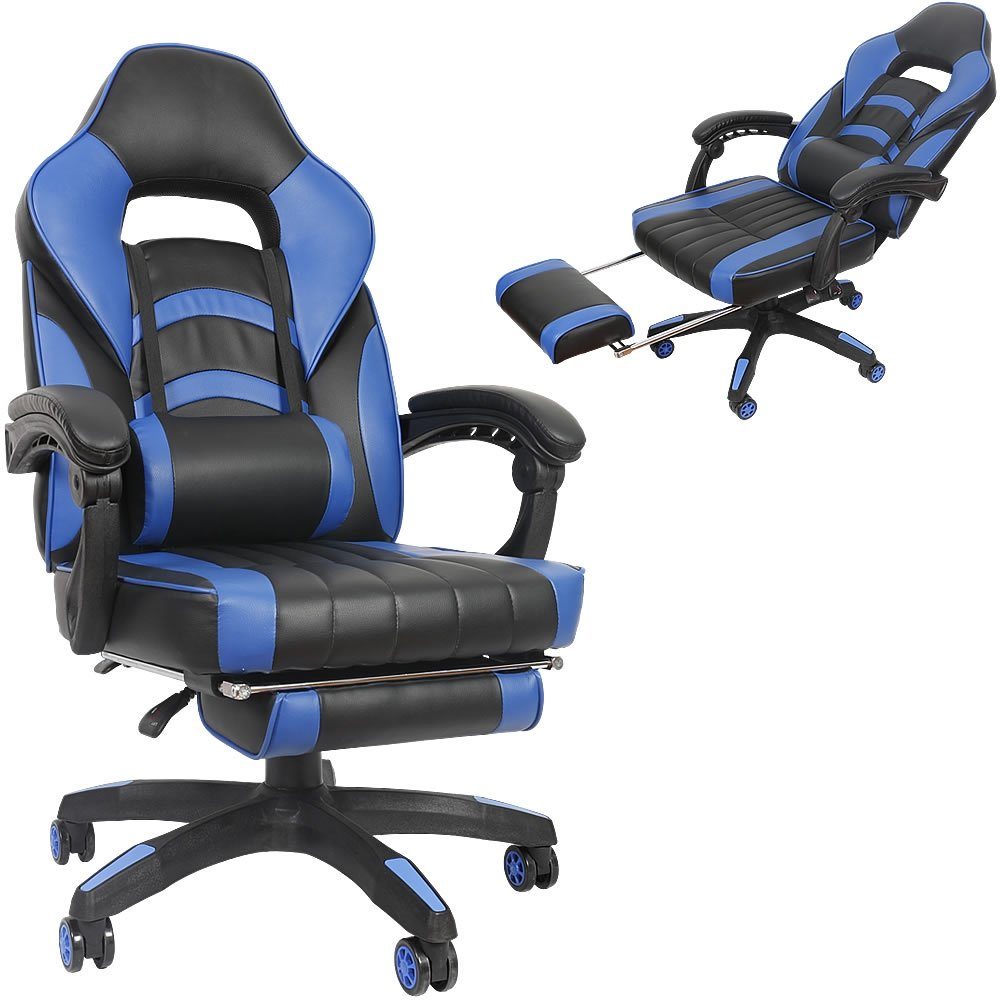 1 Schreibtischstuhl kg Mucola Stuhl bis Kunstleder (Stück, St), belastbar Bürostuhl Drehstuhl Gaming Blau Computerstuhl 150 Chefsessel