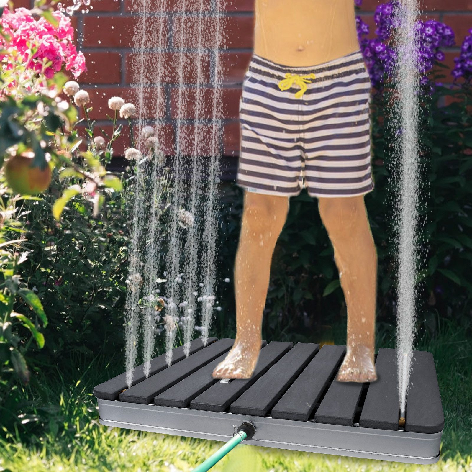 AUFUN Gartendusche Gartendusche Outdoor WPC Bodendusche Außendusche Anthrazit