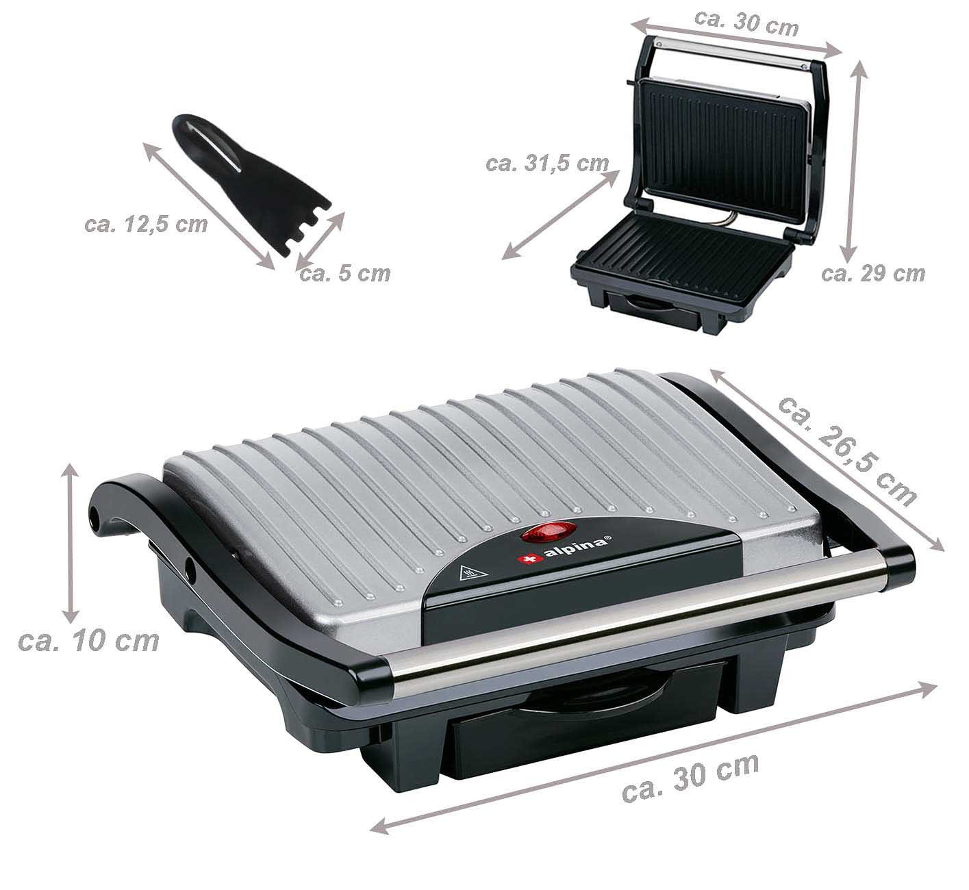 Alpina Kontaktgrill Tischgrill mit 2 Grillplatten, 1000 W, Kontaktgrill elektrisch