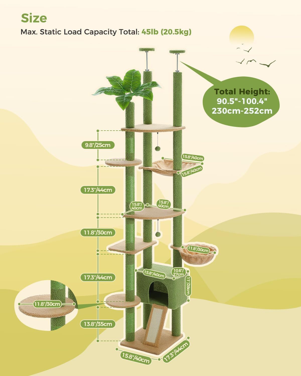 Purpurra Kratzbaum Höhenverstellbar mit Blättern/Champignon, Hängematte, günstig online kaufen