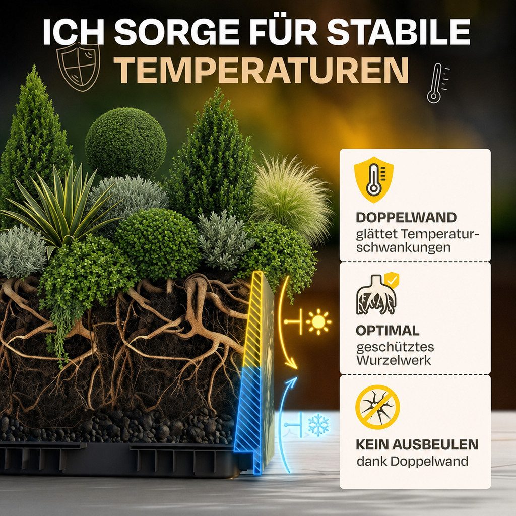 ONDIS24 Pflanzkübel Blumenkübel Blumentopf Vulkan 100cm Vulkan/Basalt Optik, mit Wasserspeicher Pflanzenkasten winterfest, 100 x 40 x 43,5 (H) cm