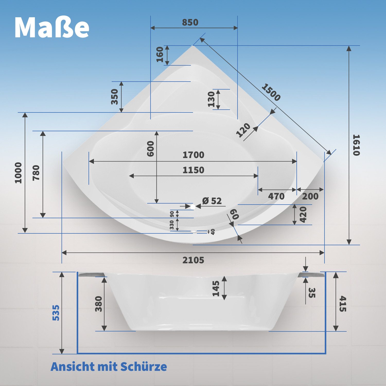 AQUADE Badewanne Acryl Eckbadewanne Koblenz, inkl. günstig online kaufen