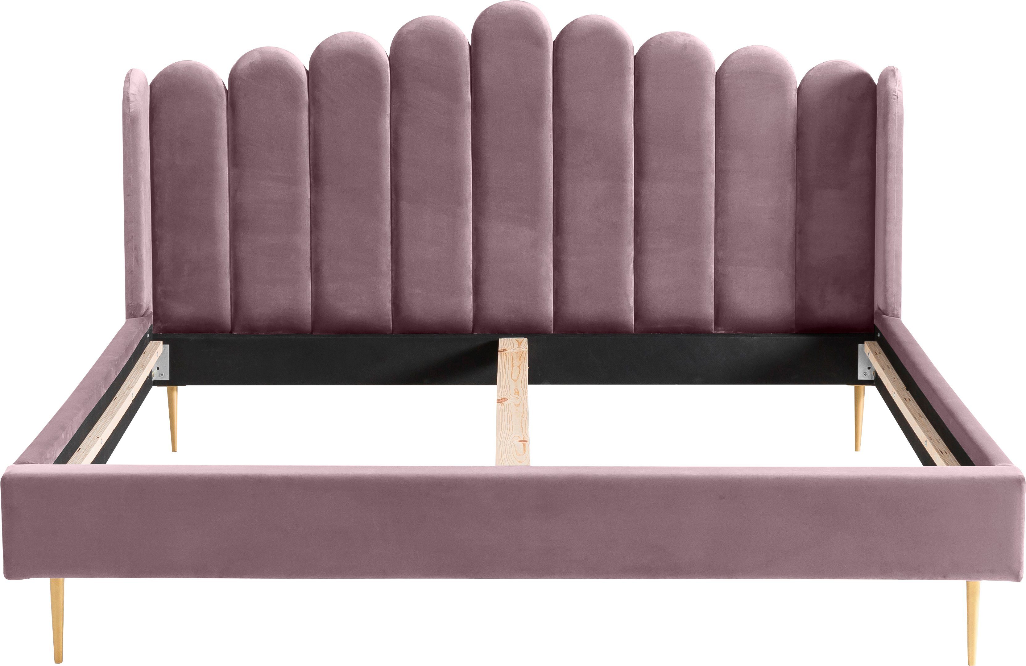SalesFever Polsterbett Komfortables Bett für erholsamen Schlaf, Eleganz trifft Komfort: Samt-Bezug, goldfarbene Metallfüße