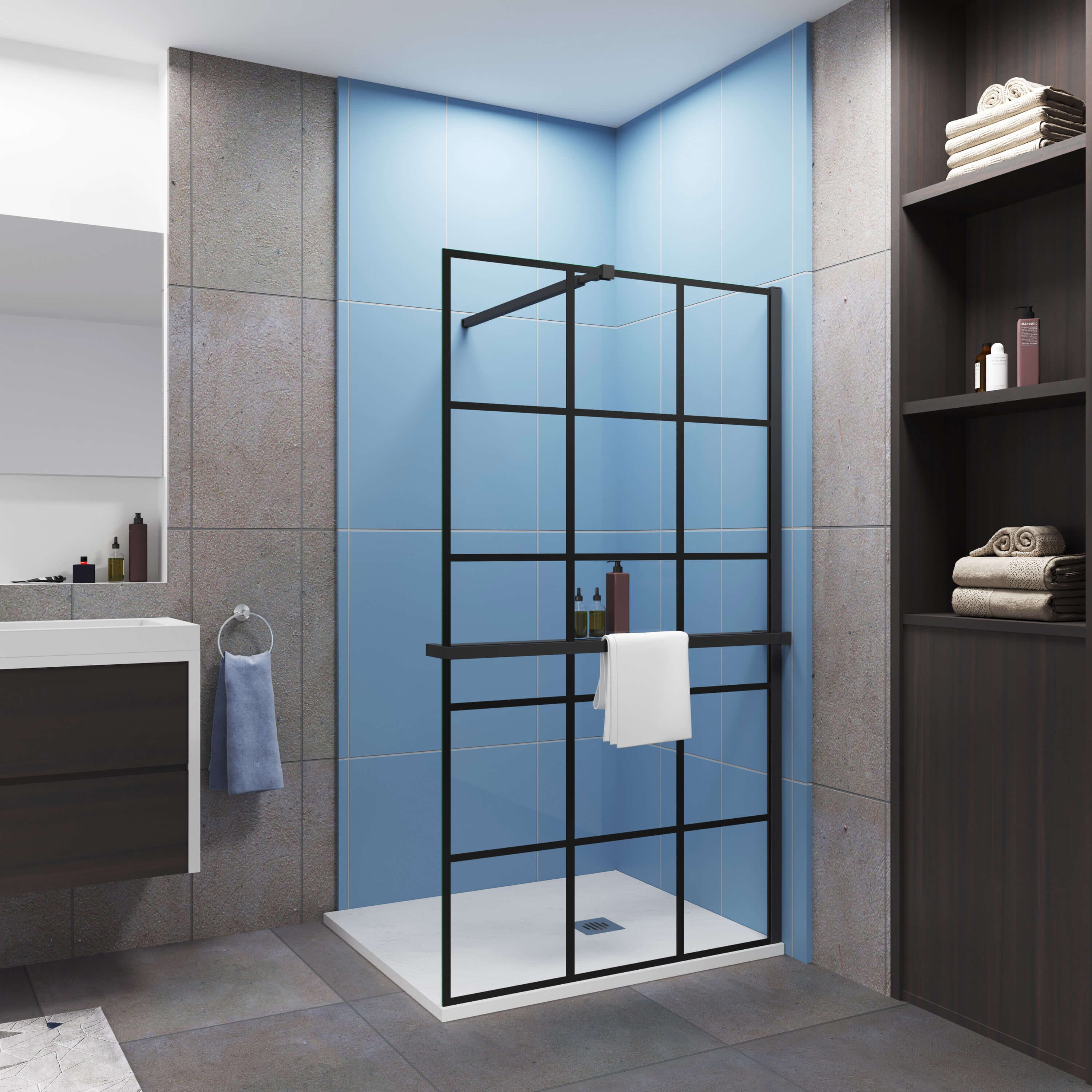 Duschparadies Walk-in-Dusche 8mm ESG schwarz mit Handtuchhalter Duschwand D günstig online kaufen