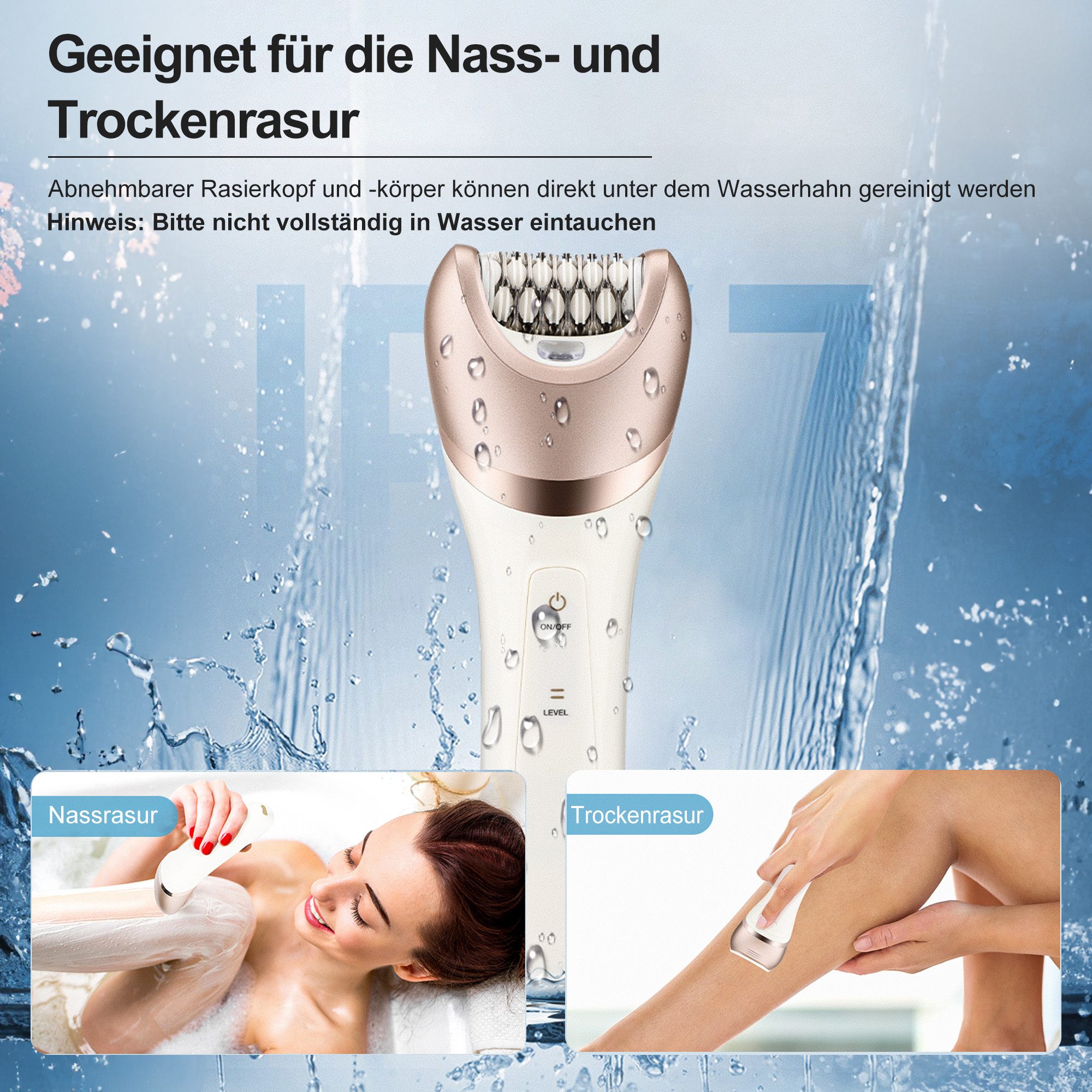 ibettertec Epilierer Epilierer Damen,6-in-1 Epilierer für Damen Kabelloser, Nass und Trocken-Gesichtsepilierer mit Peelingbürste,Reinigungsbürste,Massagekopf IPX7 Wasserdicht,USB Wiederaufladbar und Tragbar