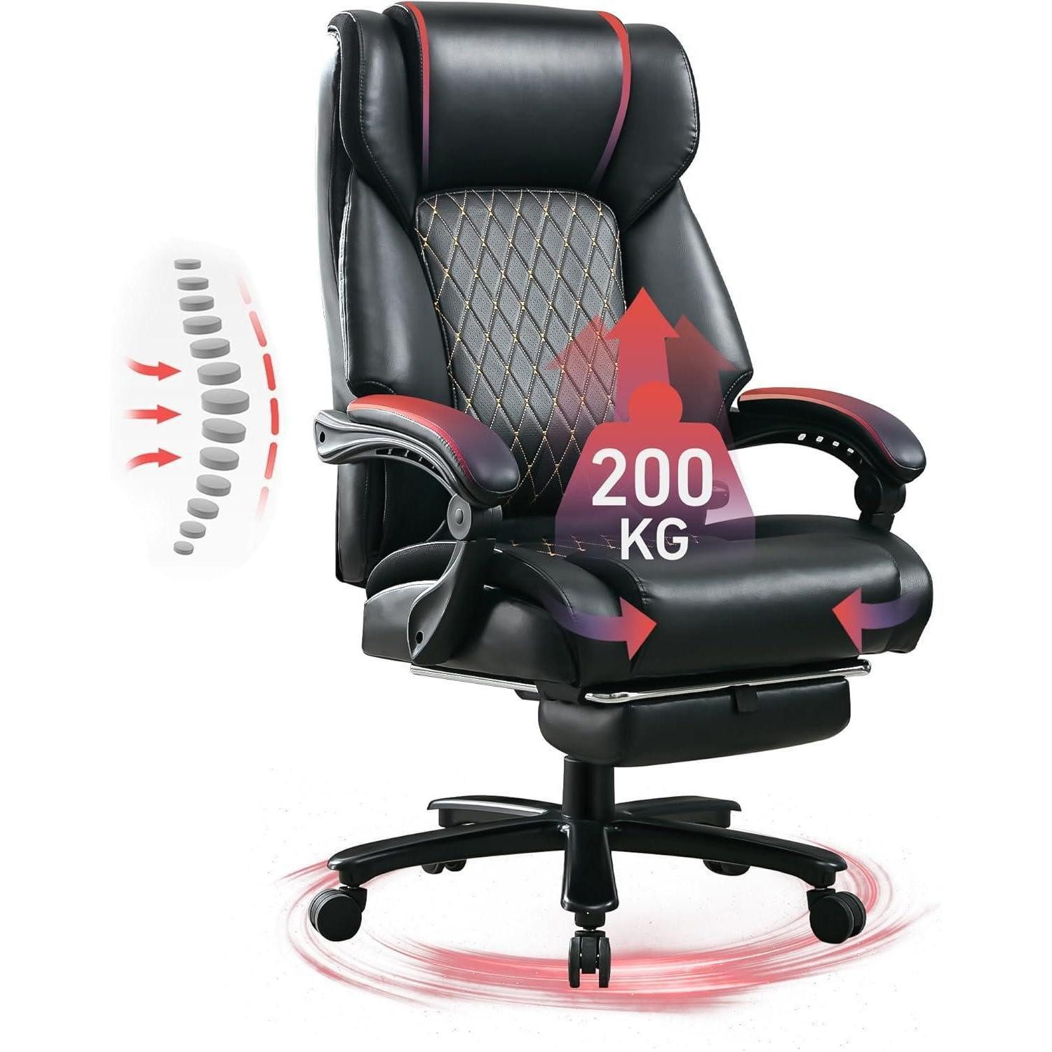 LuxusKollektion Bürostuhl Ergonomischer Bürostuhl 200KG mit Lendenwirbelstütze hohe Rückenlehne