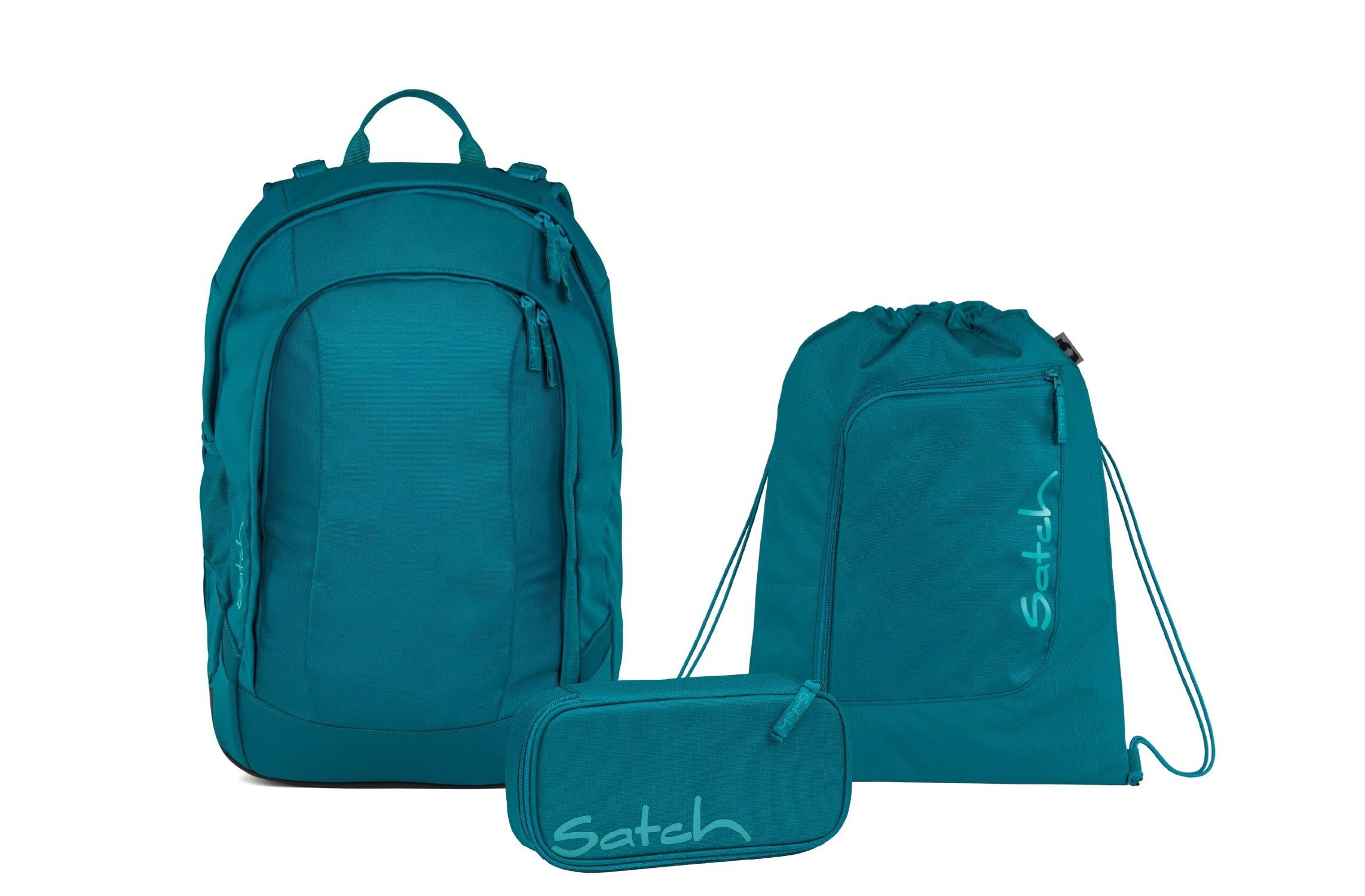 Satch Schulranzen Schulrucksack-Set AIR Deep Petrol 3-teilig (3-teilig), Schulranzen, ergonomisch, Laptop-Fach, Your-Size-System
