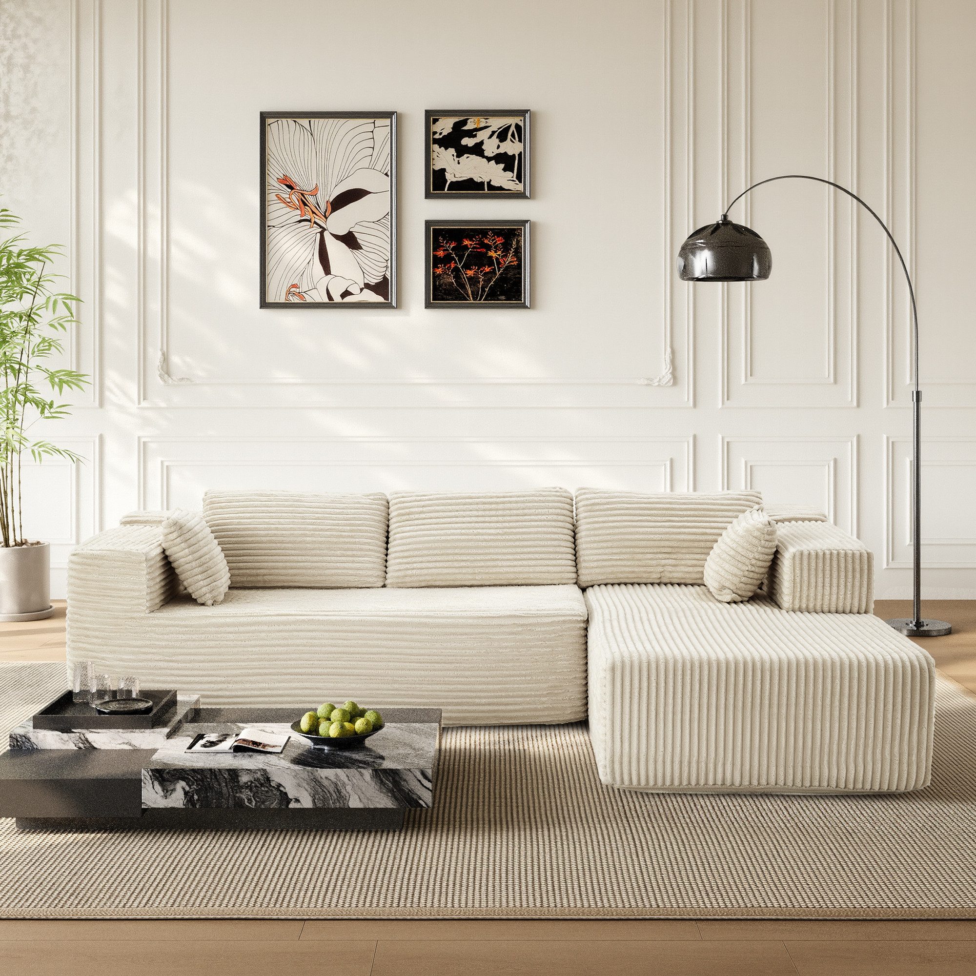 FUFU&GAGA Ecksofa Ecksofa mit breitem Lounger, Weiß, Stoff+Schaum, 270×175×67 cm