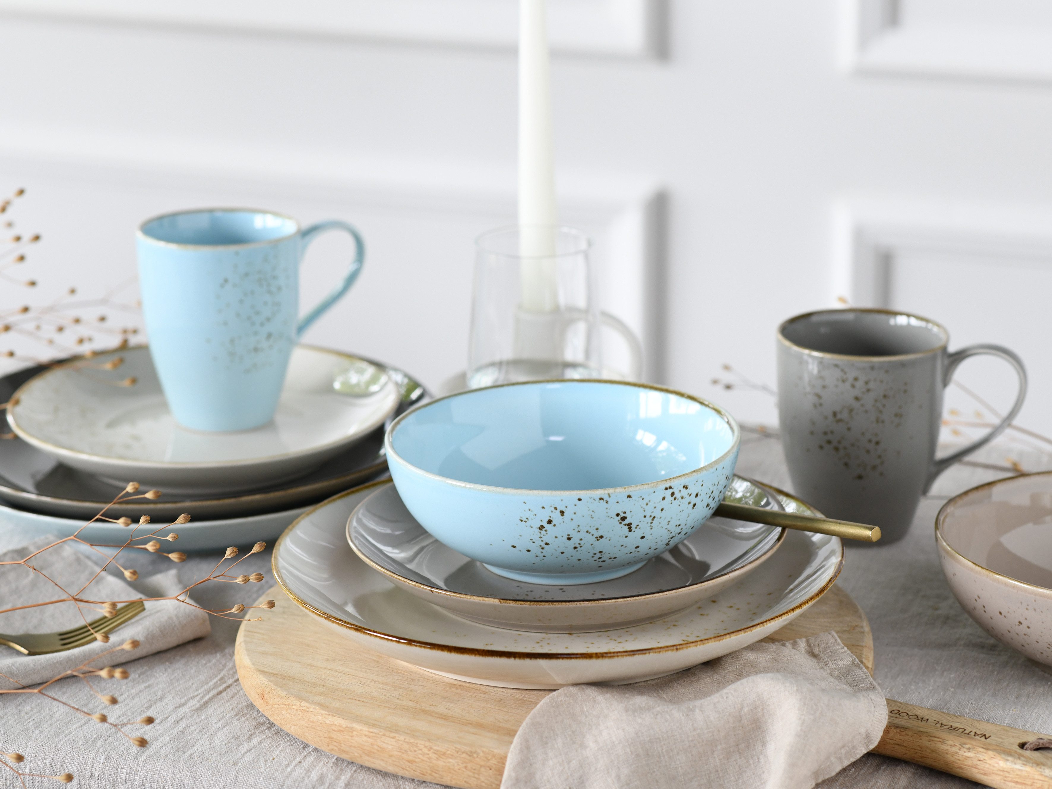 CreaTable Kombiservice Geschirr-Set NATURE COLLECTION Scandic (16-tlg), 4 Personen, Steinzeug, Service, Naturfarben mit Sprenkeln, 16 Teile, für 4 Personen