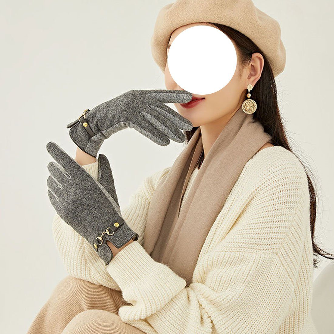 DÖRÖY Fleecehandschuhe Warme Handschuhe für Frauen mit Touchscreen, Faux Cashmere Handschuhe Grau