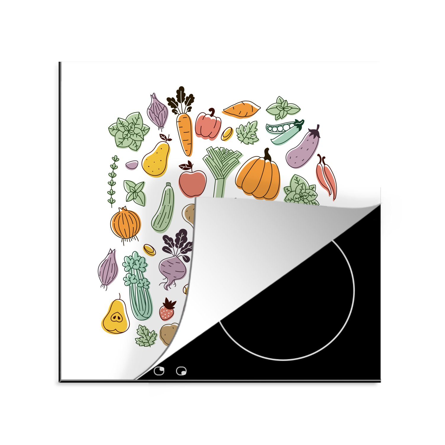 MuchoWow Herdblende-/Abdeckplatte Gemüse - Obst - Minimalismus, Vinyl, (1 tlg), 78x78 cm, Ceranfeldabdeckung, Arbeitsplatte für küche