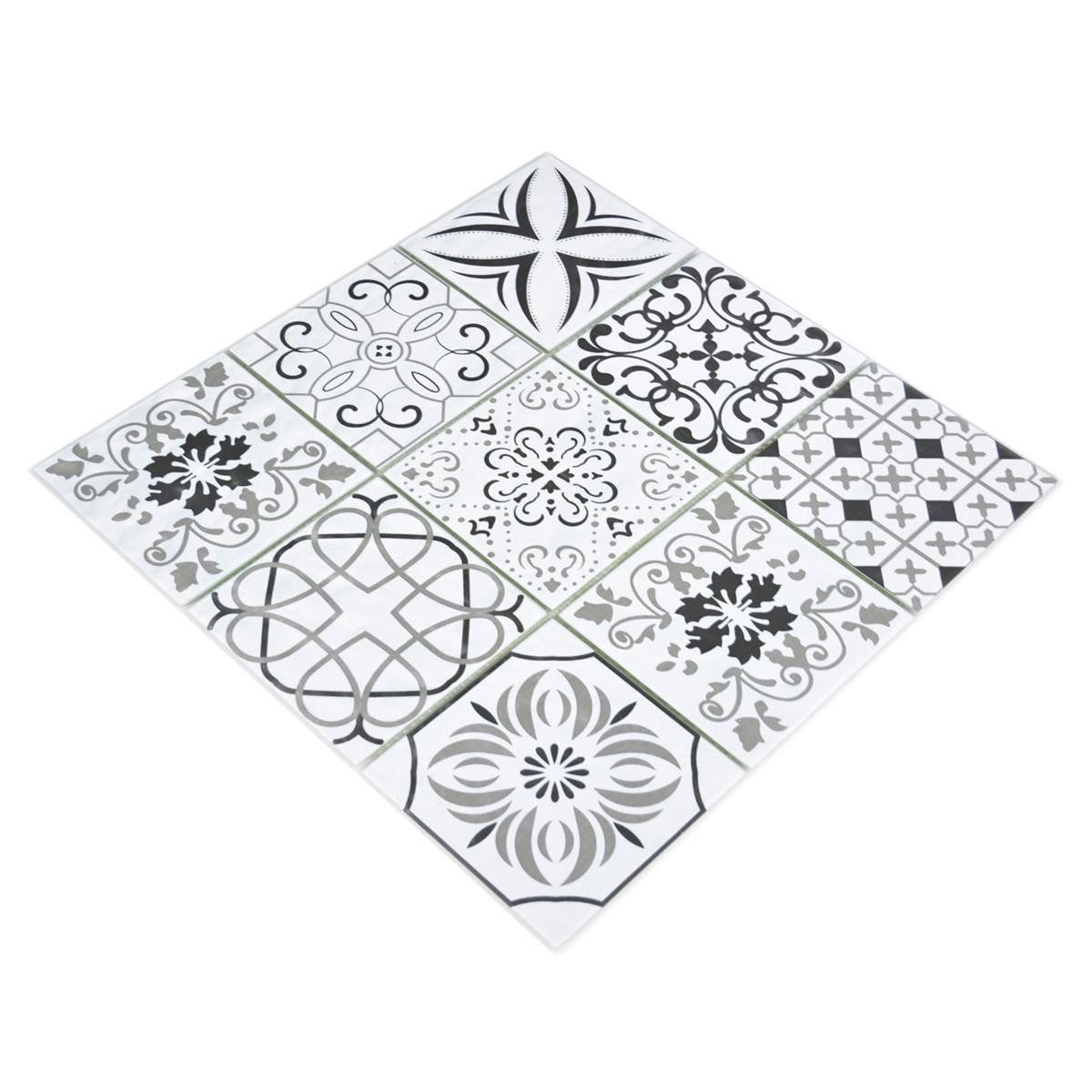 Mosafil Mosaikfliesen Glasmosaik Fliesen Starlite Retrooptik 98, Glas 30.000x30.000, weiß-schwarz, Eco Glas - Verlegefertig auf ein Netz geklebt - Wasserfest