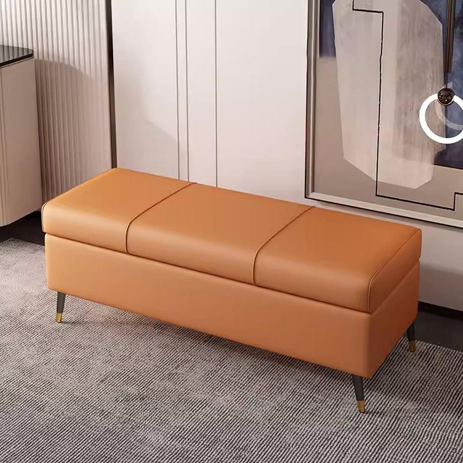 LuxusKollektion Truhenbank Truhe Bank mit Stauraum Orange 90cm (1-St)