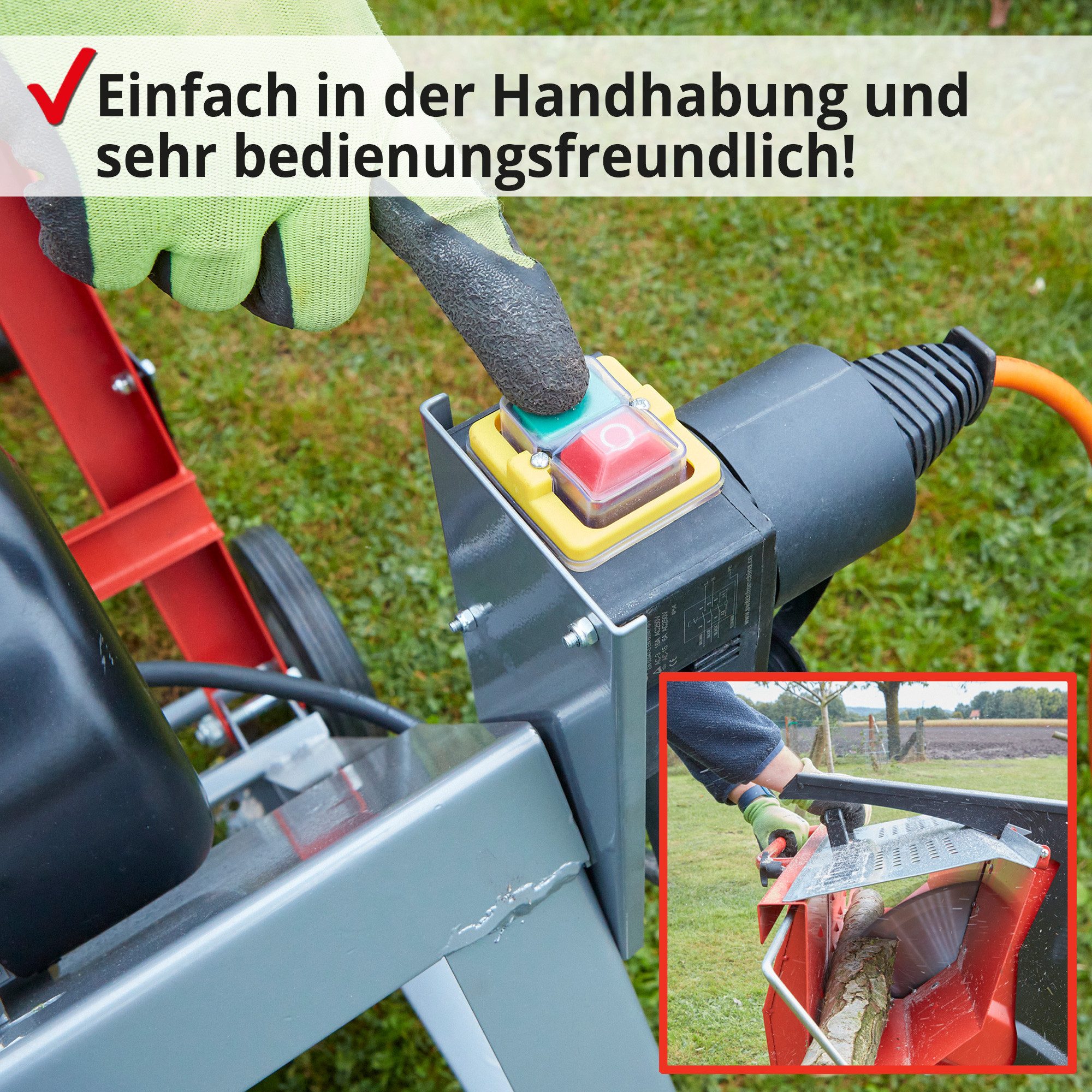 Hecht Wippkreissäge 8300 Elektro mit Ø 505 mm HM Sägeblatt, Auflagenverlängerung, Äste bis ⌀ 17 cm, mit Räder, 3000 W
