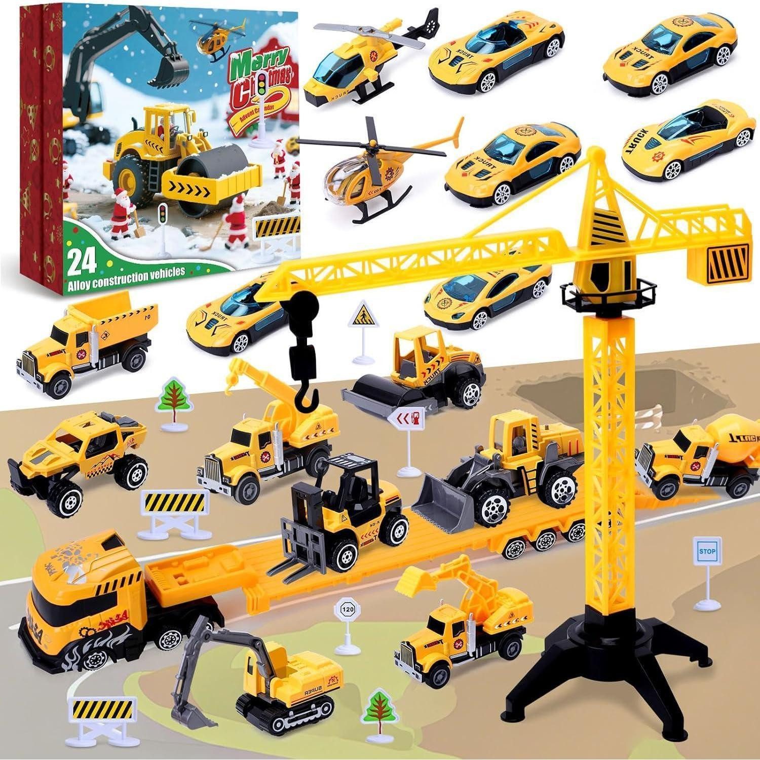 LuxusKollektion Spielzeug-Adventskalender Adventskalender Baufahrzeuge für Kinder mit 24 Überraschungen