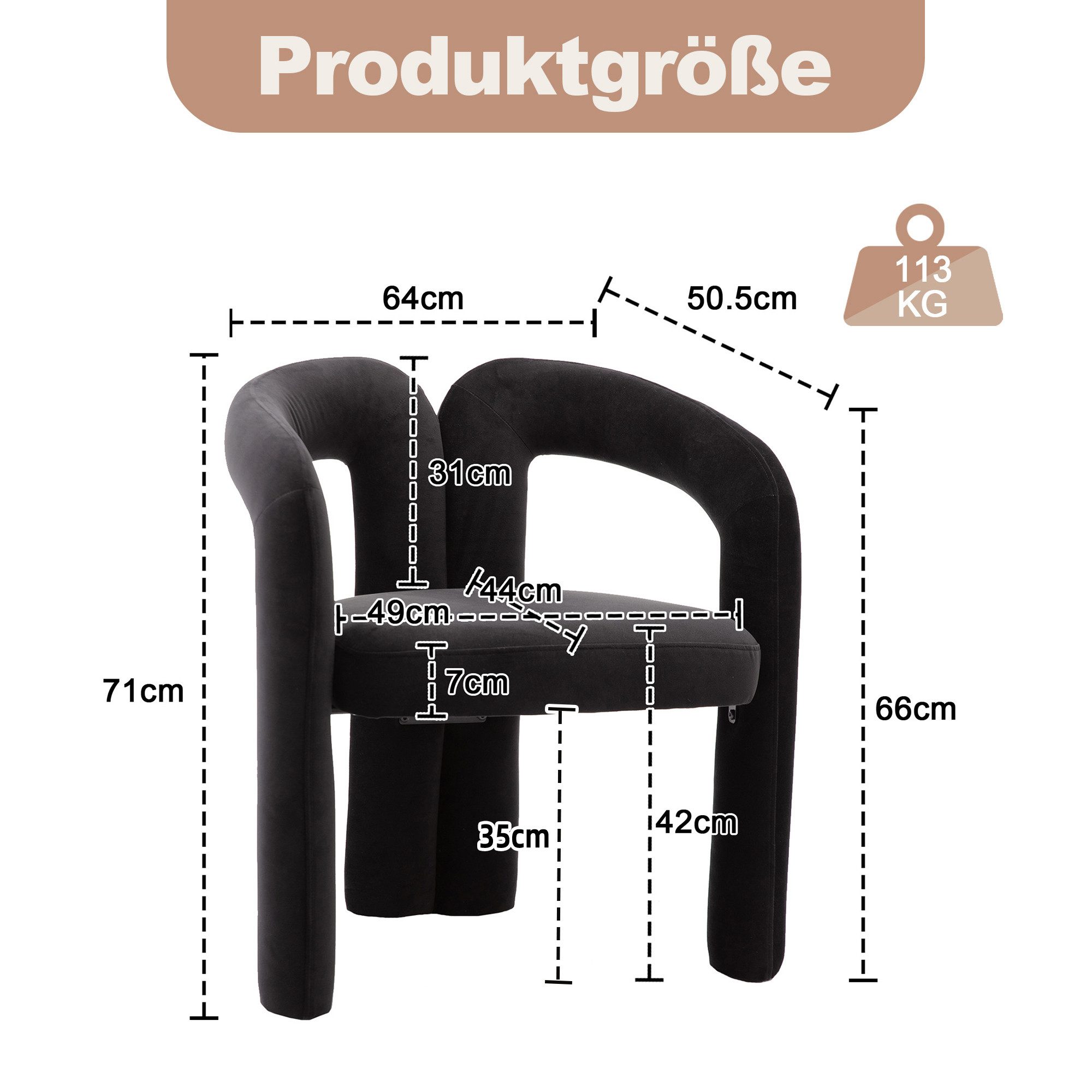 LVHOM Armlehnstuhl M-Form Freizeitstuhl, Bistrostuhl, Bürostuhl, Polsterstuhl, Besucherstuhl (runde Sessel mit breiter Polsterung, flauschiger Stoffstuhl, 2 St), für Esszimmer, Wohnzimmer, Büro, Schlafzimmer, Wartezimmer, Lobbys