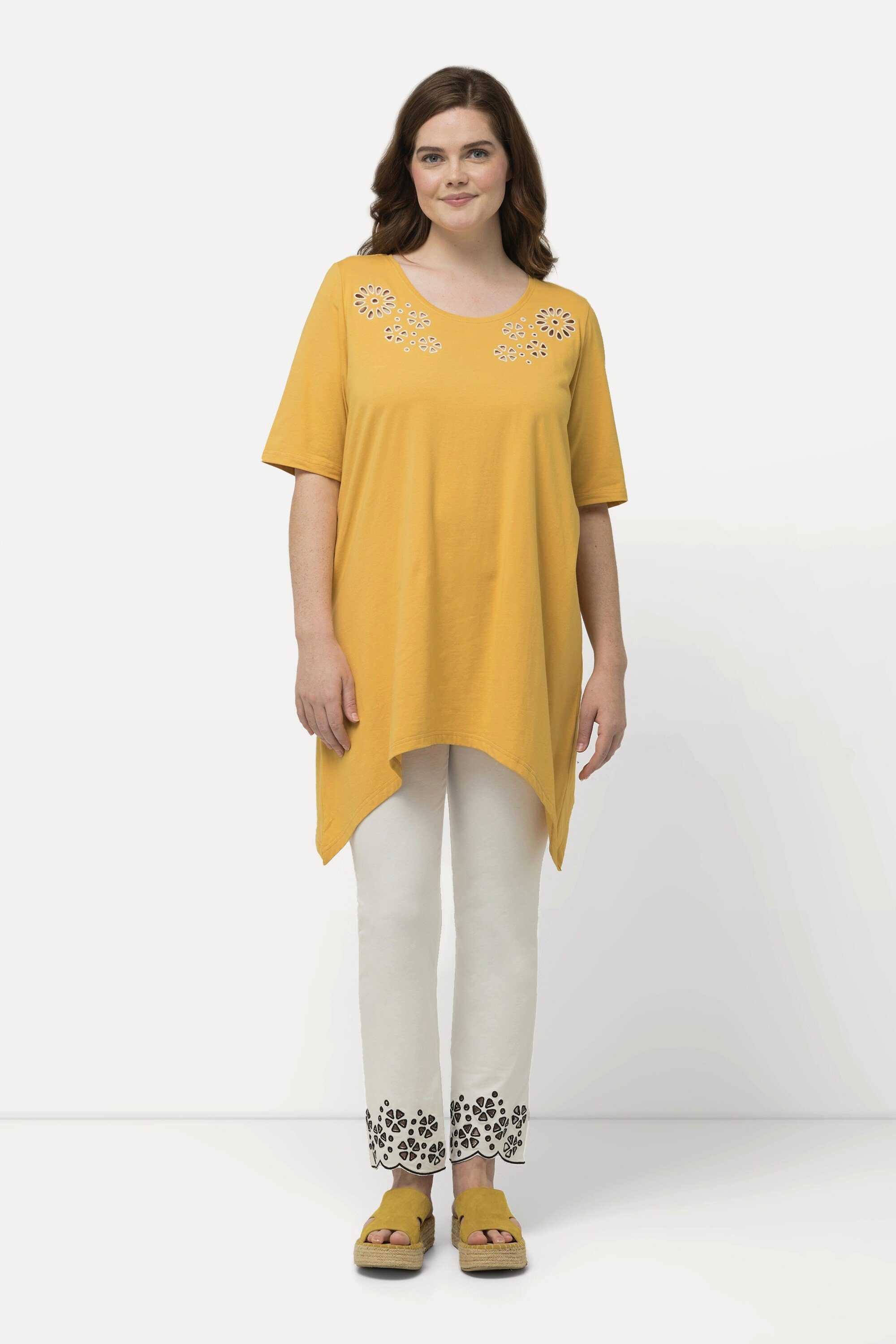 Ulla Popken Longshirt T-Shirt Lochstickerei Rundhals günstig online kaufen