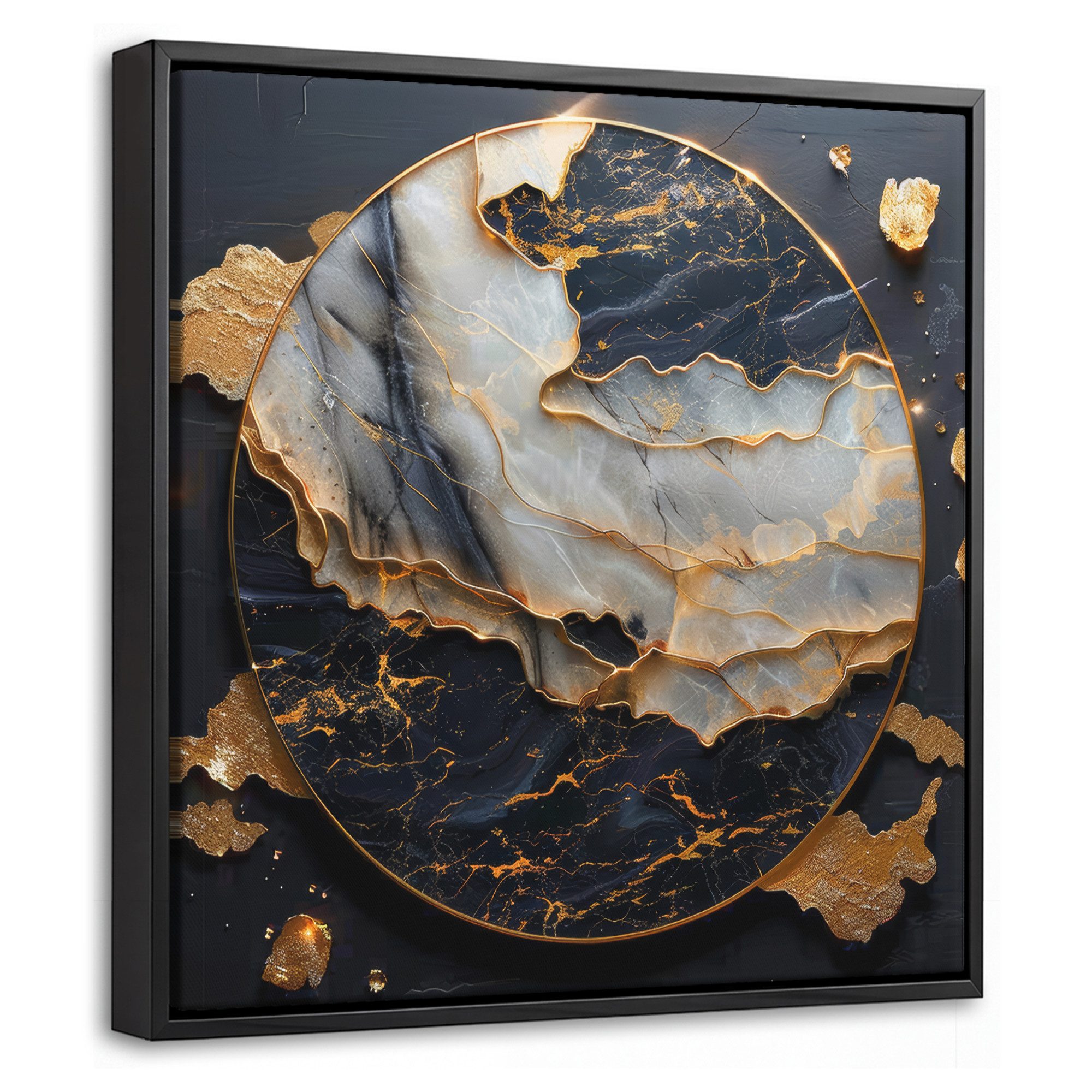 OneMillionCanvasses® Leinwandbild mit Rahmen - Kunst - Gold - Schwarz - Modern - Abstrakt, Fotodruck (1 St), Leinwand Bilder Klein, Wand Dekoration Aesthetic 20x20cm