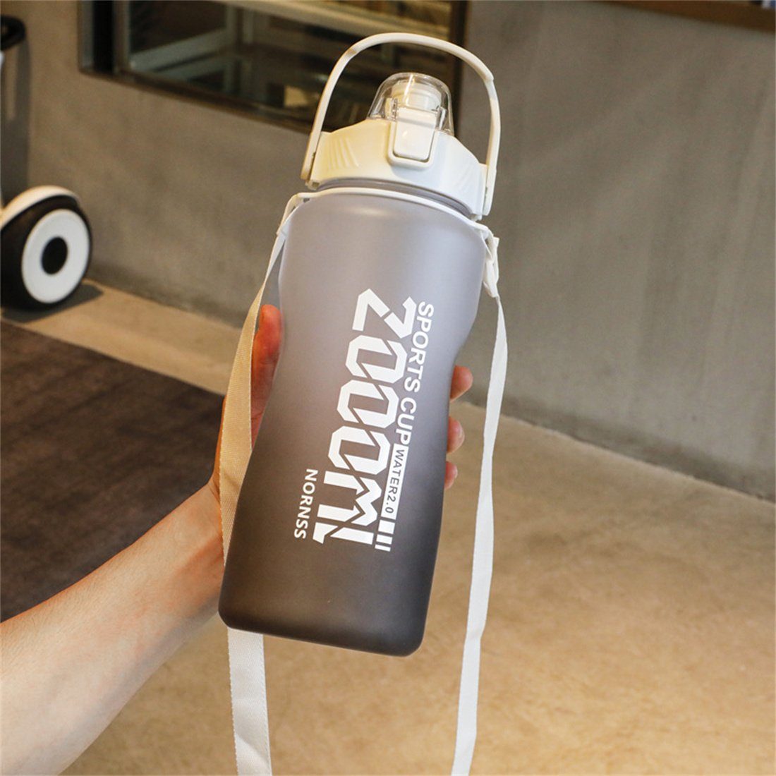 große Wasserflasche Sport Trinkflasche Kapazität Outdoor CFYDW 2000ML Wasserflasche,
