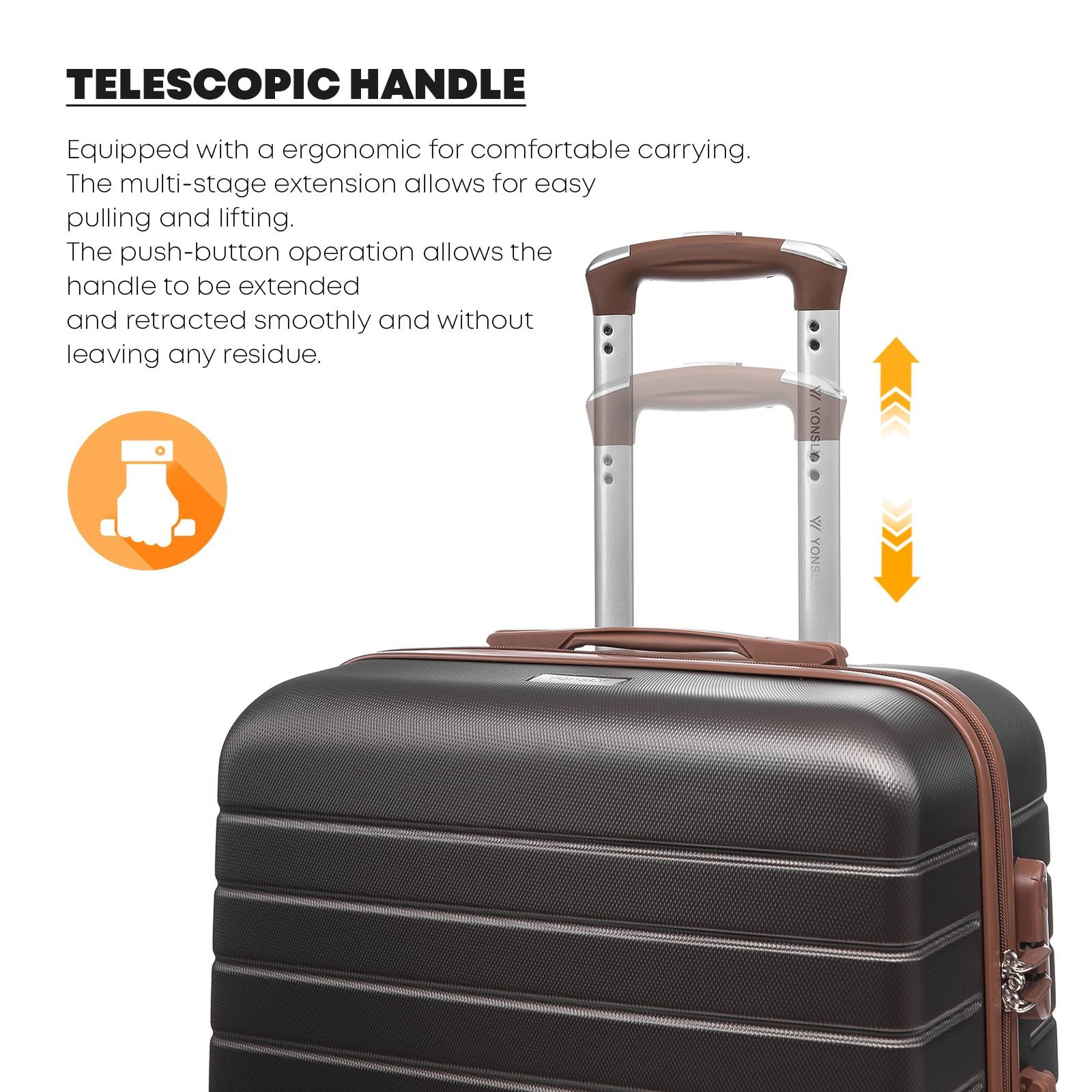 YONSLY Handgepäckkoffer Reisekoffer Trolley Rollkoffer Gepäckset Hartschale für Reisen, 4 Rollen, mit 360° Rollen, Zahlenschloss, ABS-Hartschale und Gummigriff