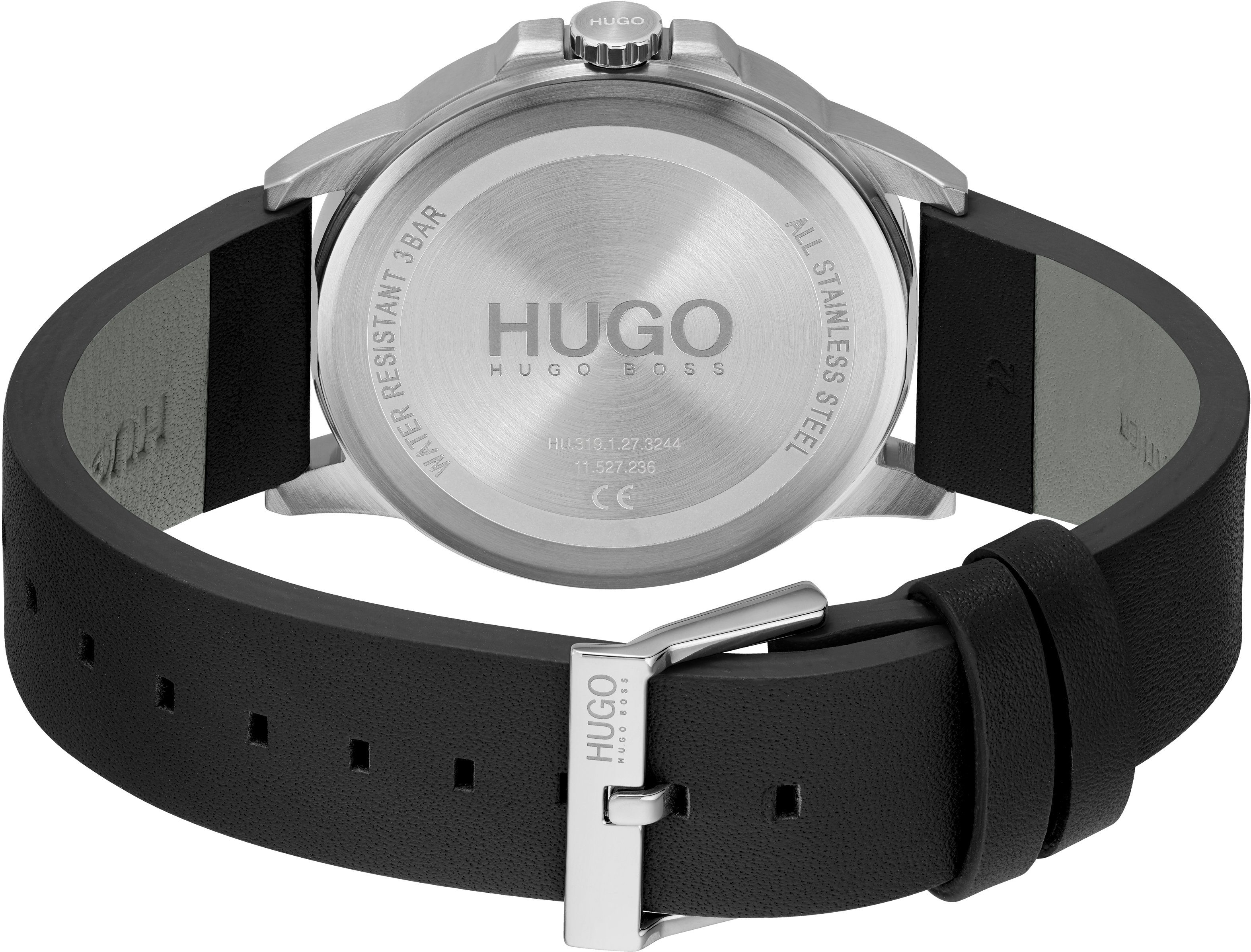 HUGO Quarzuhr #FIRST 1530188, Armbanduhr, Herrenuhr, Mineralglas, Lederarmband