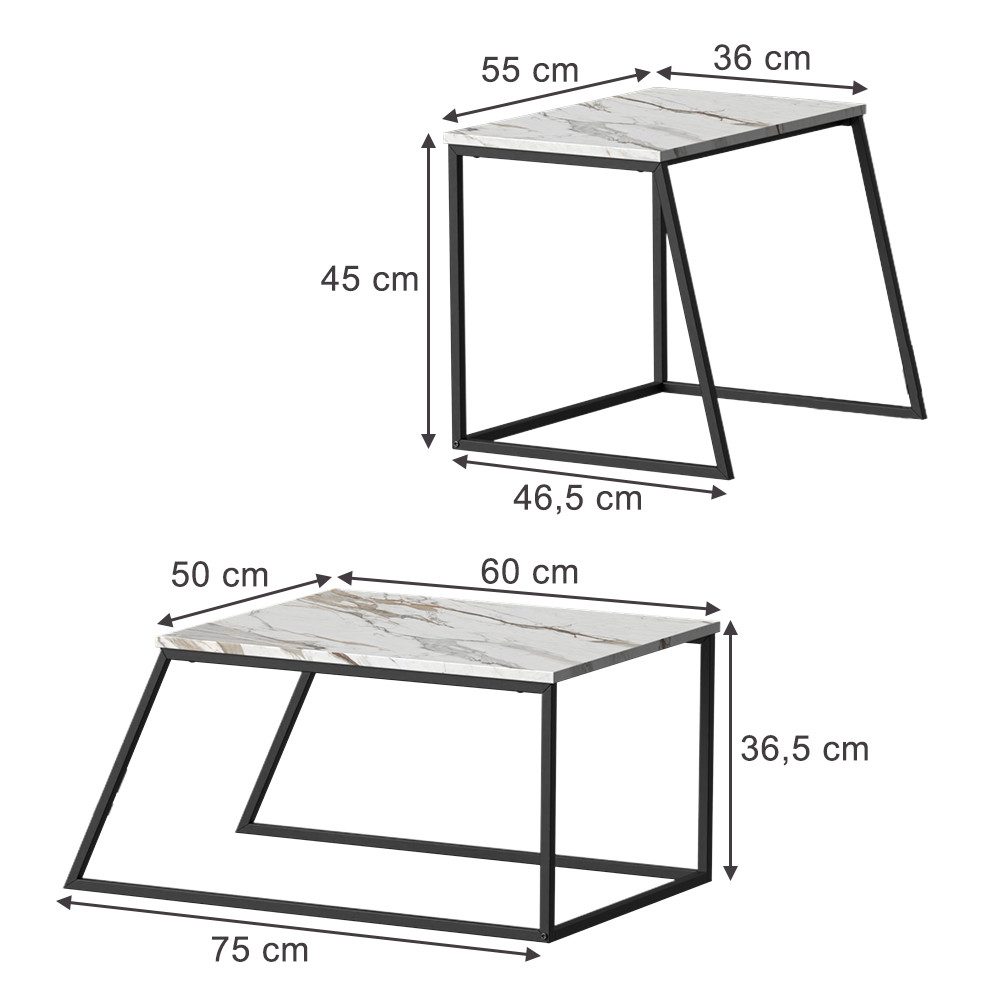 Vicco Couchtisch Myra, Schwarz/Marmor-Weiß/Schwarz, 60 x günstig online kaufen