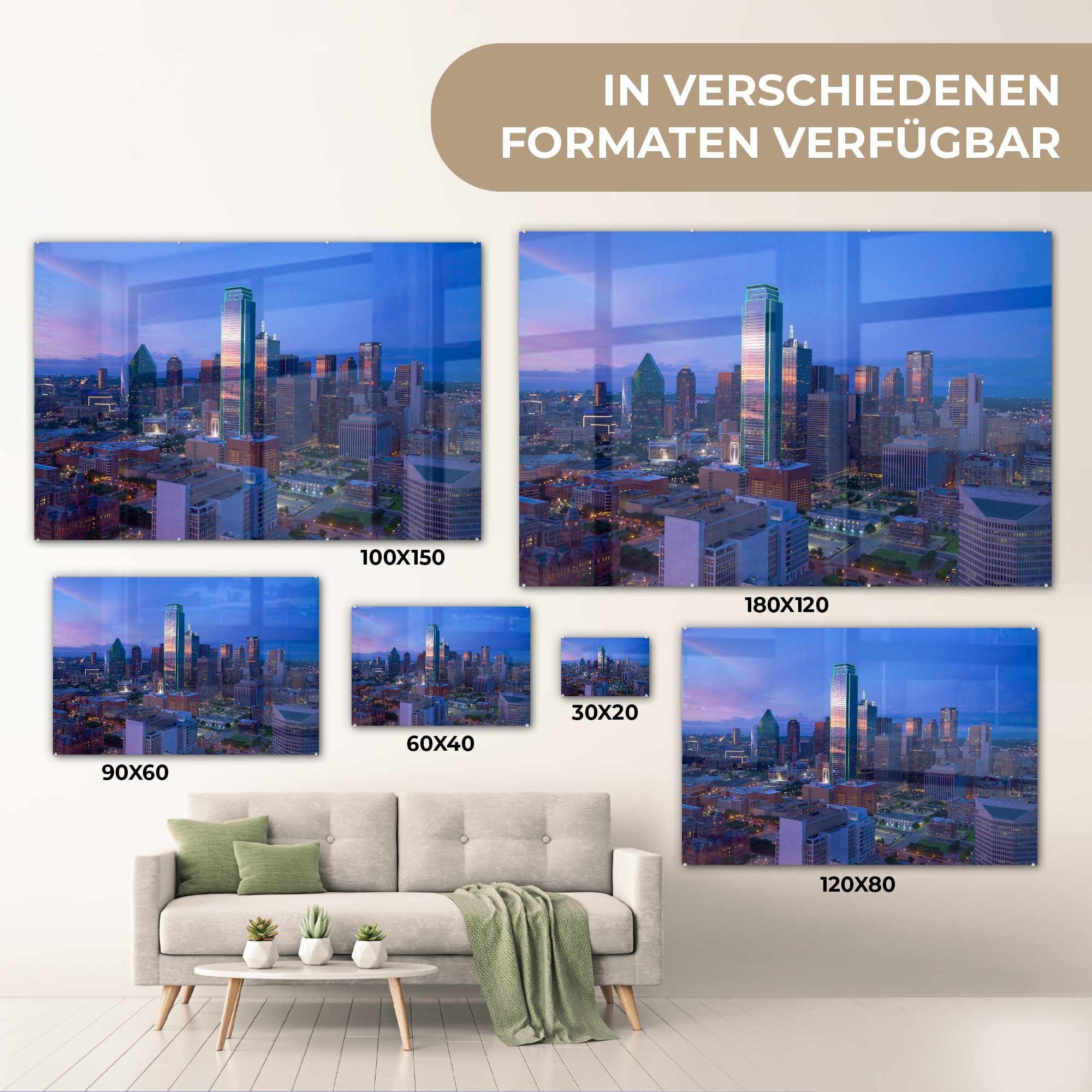 Acrylglasbild MuchoWow Skyline Wohnzimmer Dallas, & Schlafzimmer St), Acrylglasbilder von (1