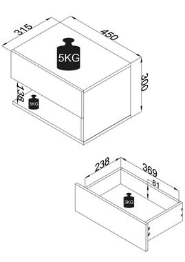 VCM Nachttisch Wandschublade Wand Hänge Nachttisch Usal XL 45cm