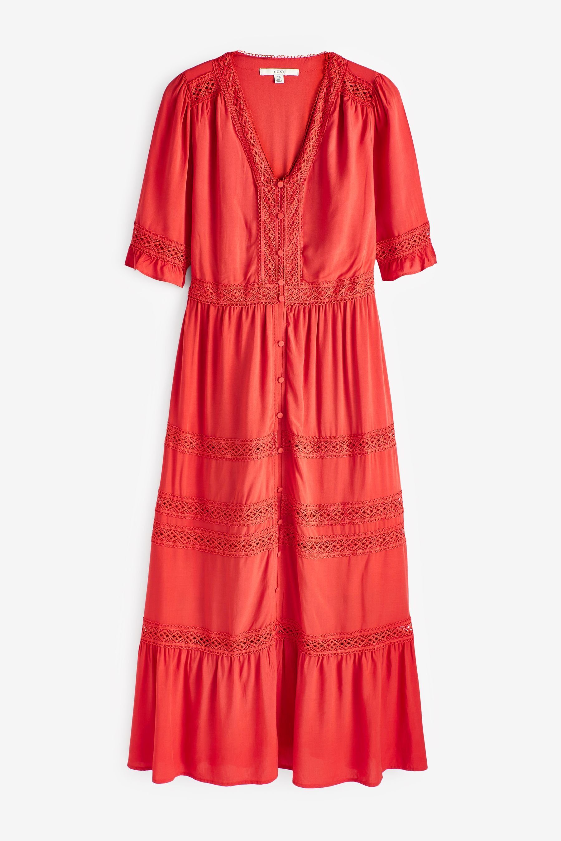 Next Sommerkleid Kleid mit Knopfleiste und Spitzenbesatz (1-tlg)