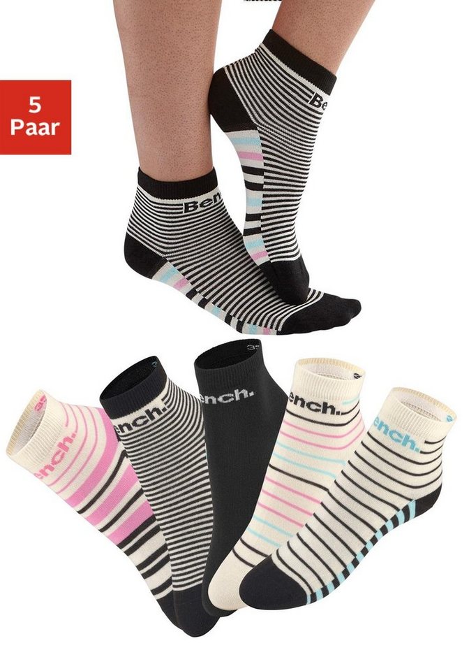 Bench. Kurzsocken Damen Alltags Kurzschaftsocken, Mehrfarbige Bunte Socken (Packung, 5-Paar, Gr. 35-38 bis 39-42) im Streifendesign, Ringeldesign