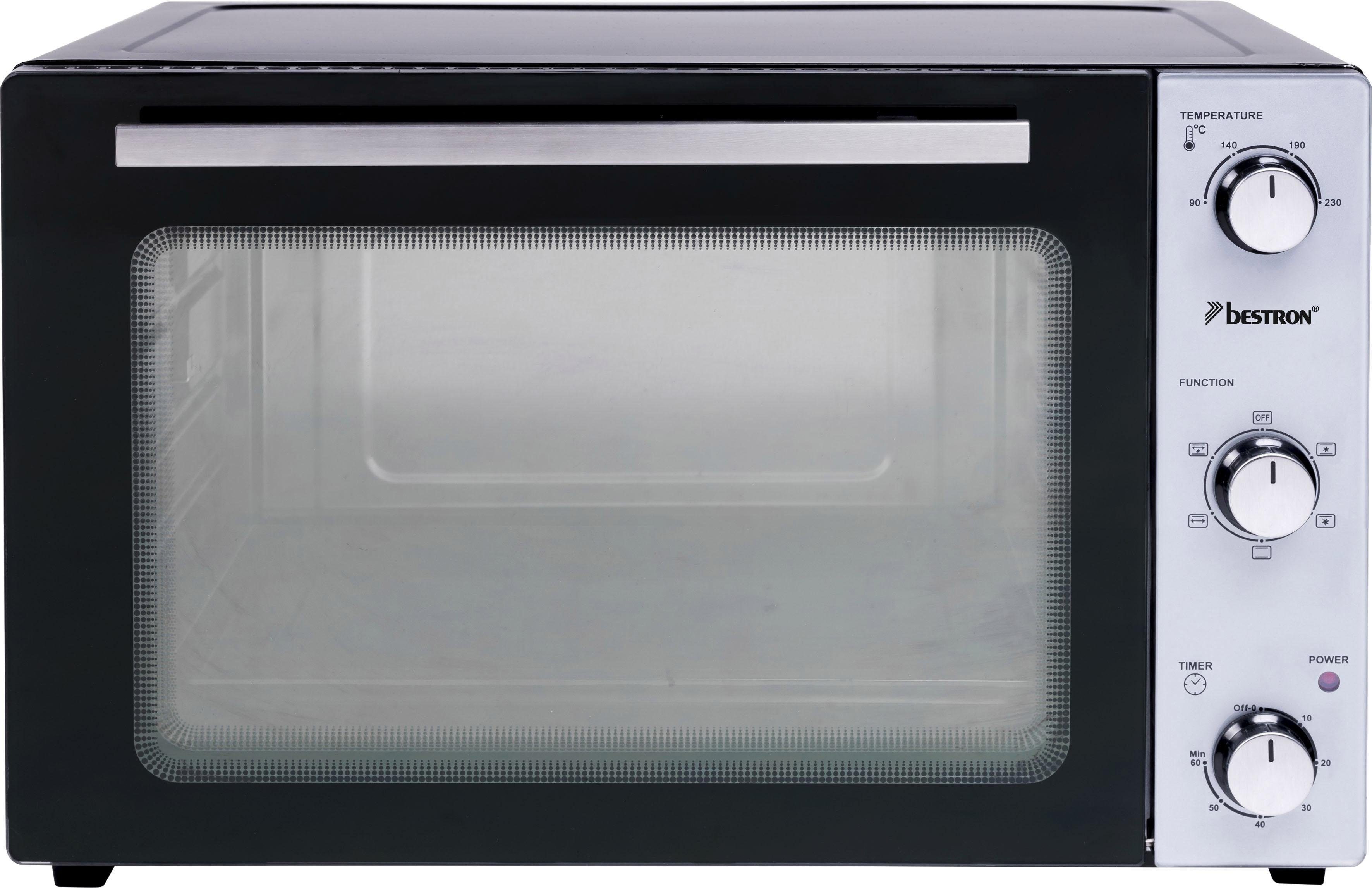 bestron Minibackofen AOV45, 2-in-1 1800 Schwarz mit Edelstahl, Gerät, W, Drehspieß