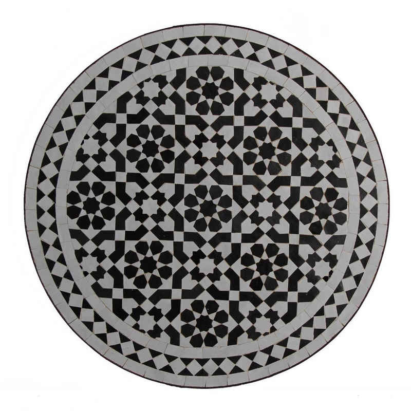 Casa Moro Beistelltisch Mediterraner Gartentisch marokkanischer Mosaiktisch Ø60cm Schwarz Weiß (Dekorativer Balkontisch, mit Gestell Höhe 73 cm), Bistrotisch Beistelltisch MT2126 Kunsthandwerk aus Marokko