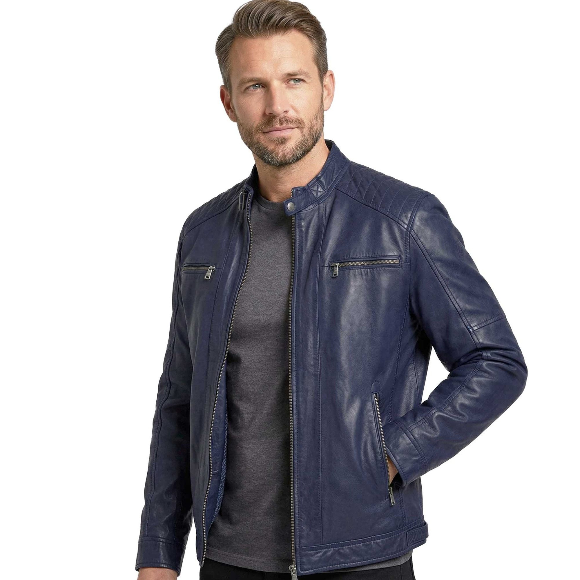 Maddox Lederjacke Mason MADDOX - Herren Lederjacke Lammnappa dunkelblau