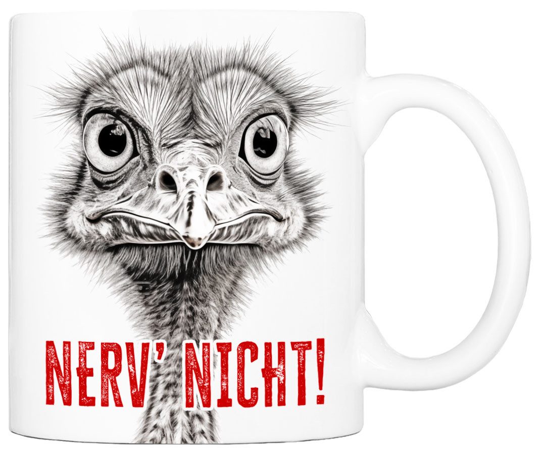 Cadouri Tasse mit Spruch NERV' NICHT! Kaffeetasse Büro Arbeit, Geschenk, Keramik, Kaffeebecher, Geschenkidee Arbeitskollege, lustig, Humor, 330 ml
