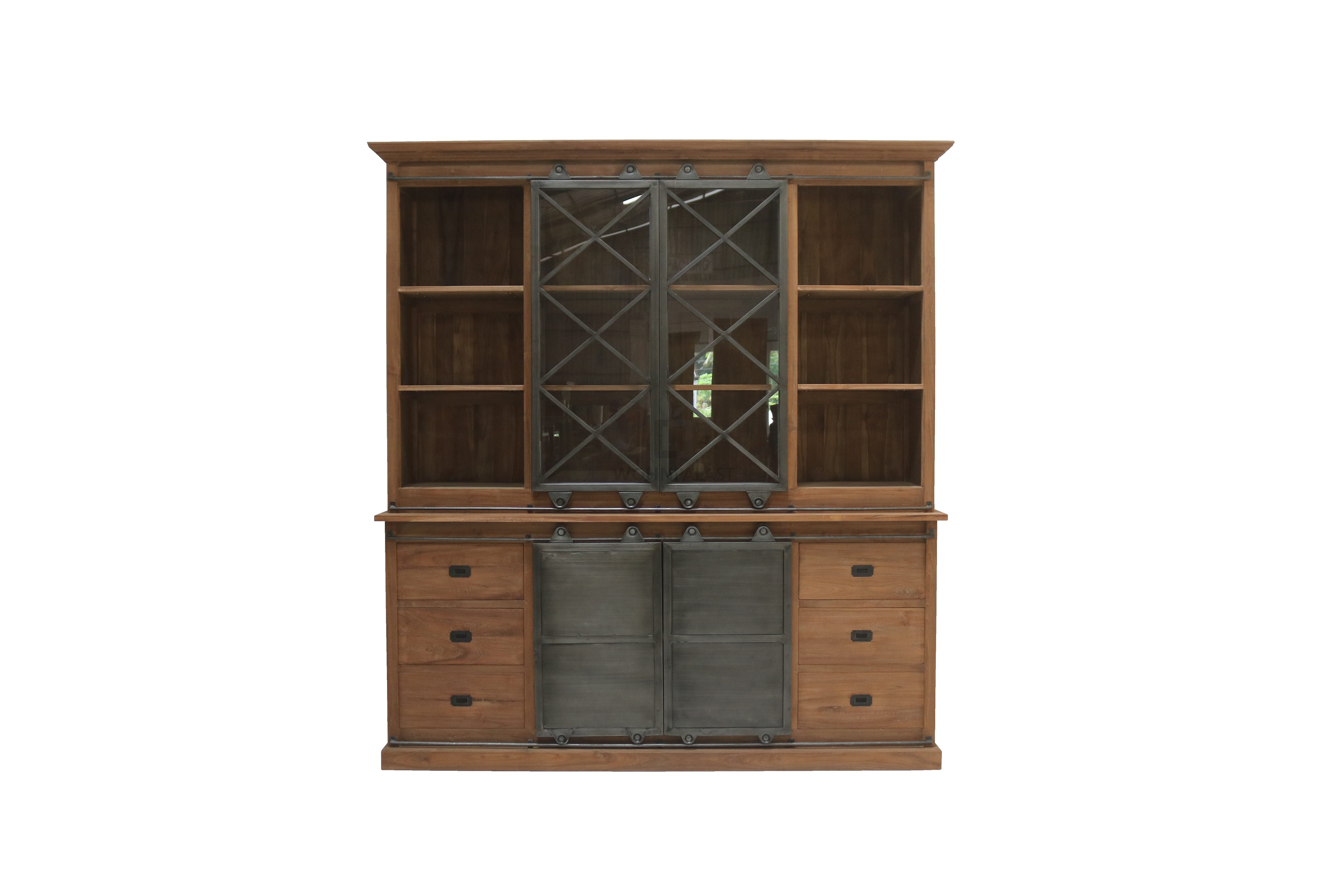 Wohnpalast Vitrine Teak-Ladenschrank Roda Silang 2 Tür – Massivholz trifft Industriestil