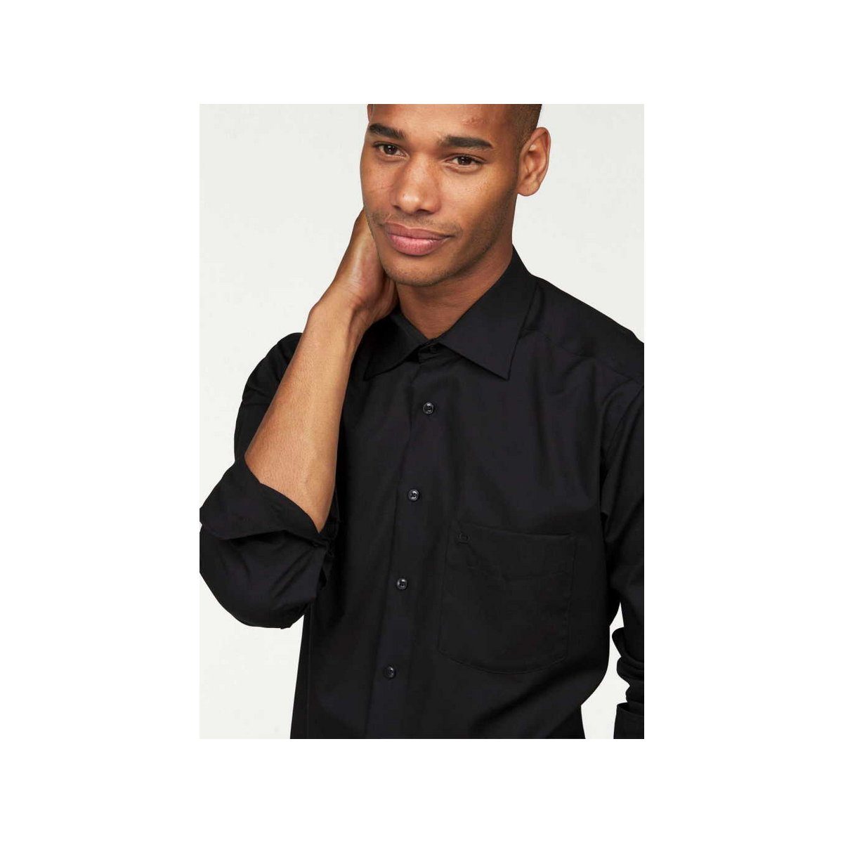 OLYMP Businesshemd schwarz tailliert (1-tlg., Angabe) keine