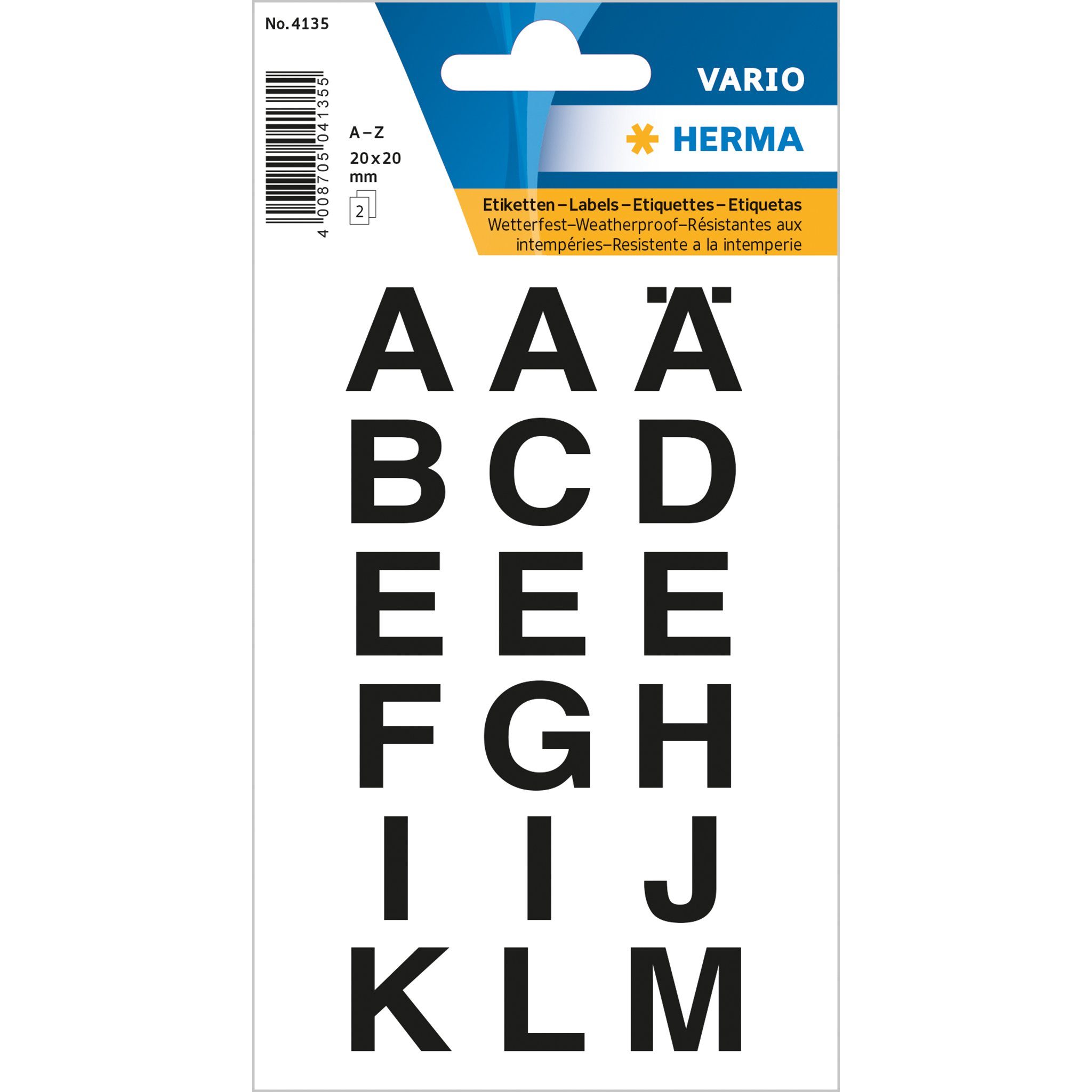 HERMA Aufkleber HERMA Buchstaben-Sticker A-Z, Folie schwarz, 20 x 20 mm 4135