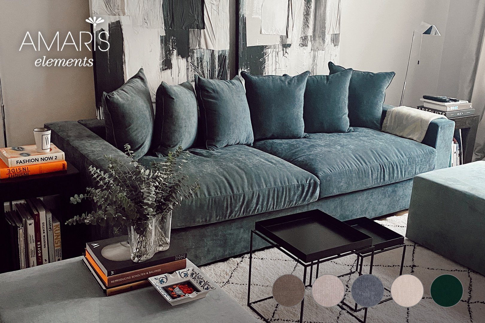 Samt Größen, Sitzer 4 Big Sofa Sofa in in 4 AMARIS Made Wohnzimmer (Samt) Elements XL Couch Sofa Blau Europe 'Monroe'