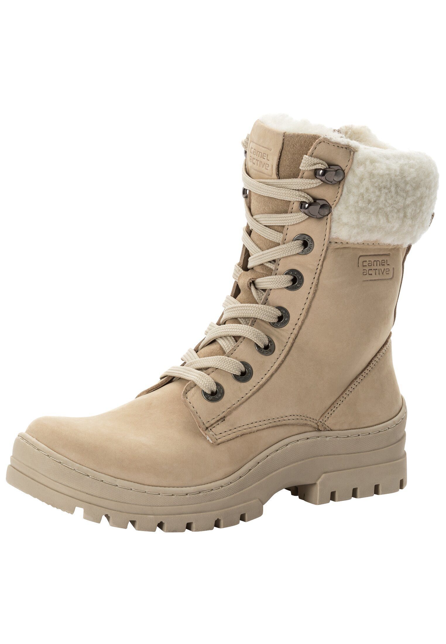 camel active Stiefel aus Nubukleder mit warmem Wollfutter Schnürstiefel