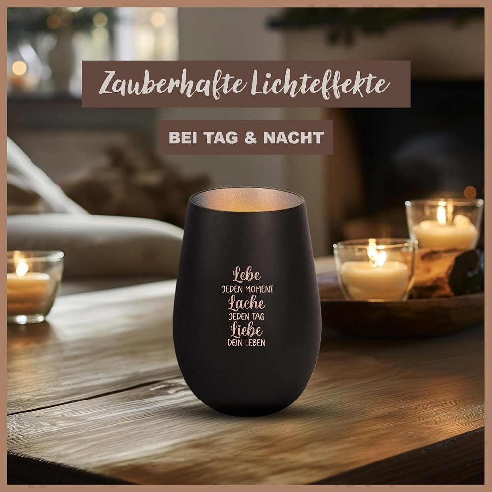 Der Porzellan-Laden Windlicht Inspirierendes Windlicht: Lebe, Lache, Liebe eingraviert. Handgefertig