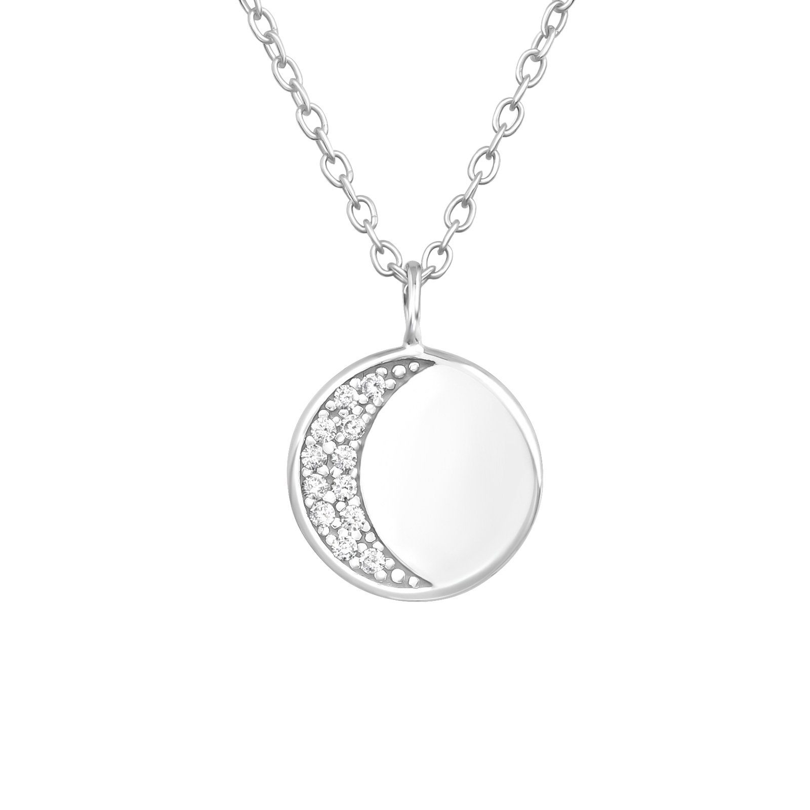 ALEXANDER YORK Kette mit Anhänger GEO PLÄTTCHEN MOND mit Zirkonia, 2-tlg. (Kette mit Anhänger), 925 Sterling Silber, Silberschmuck