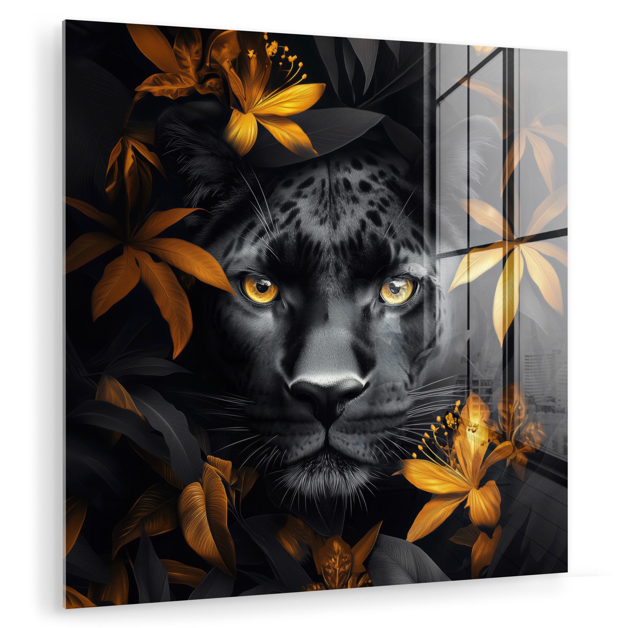 MuchoWow Acrylglasbild Schwarzer Panther - Blumen günstig online kaufen