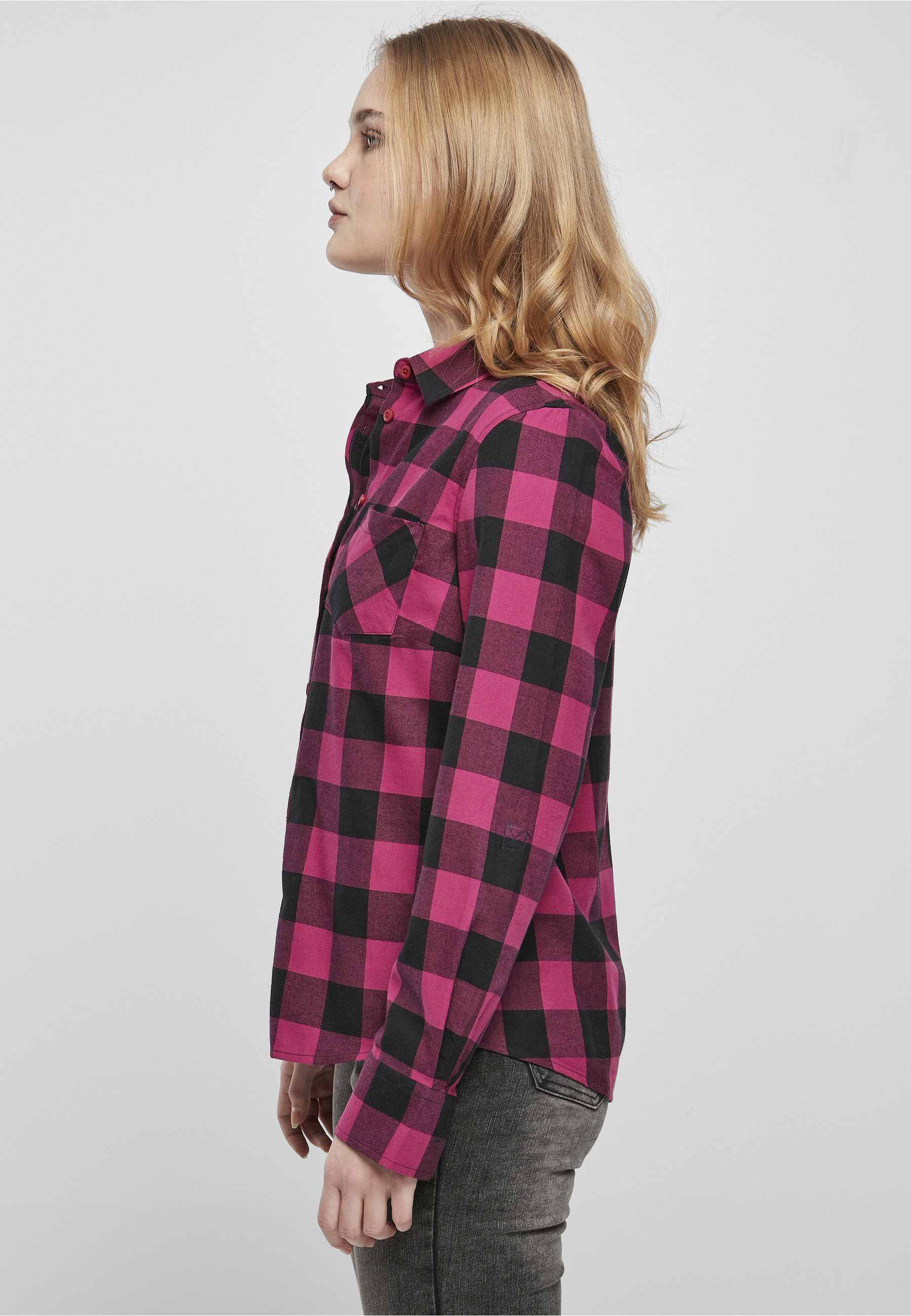 URBAN CLASSICS Langarmhemd Urban Classics Damen Ladies Turnup Checked Flanell Shirt (1-tlg)