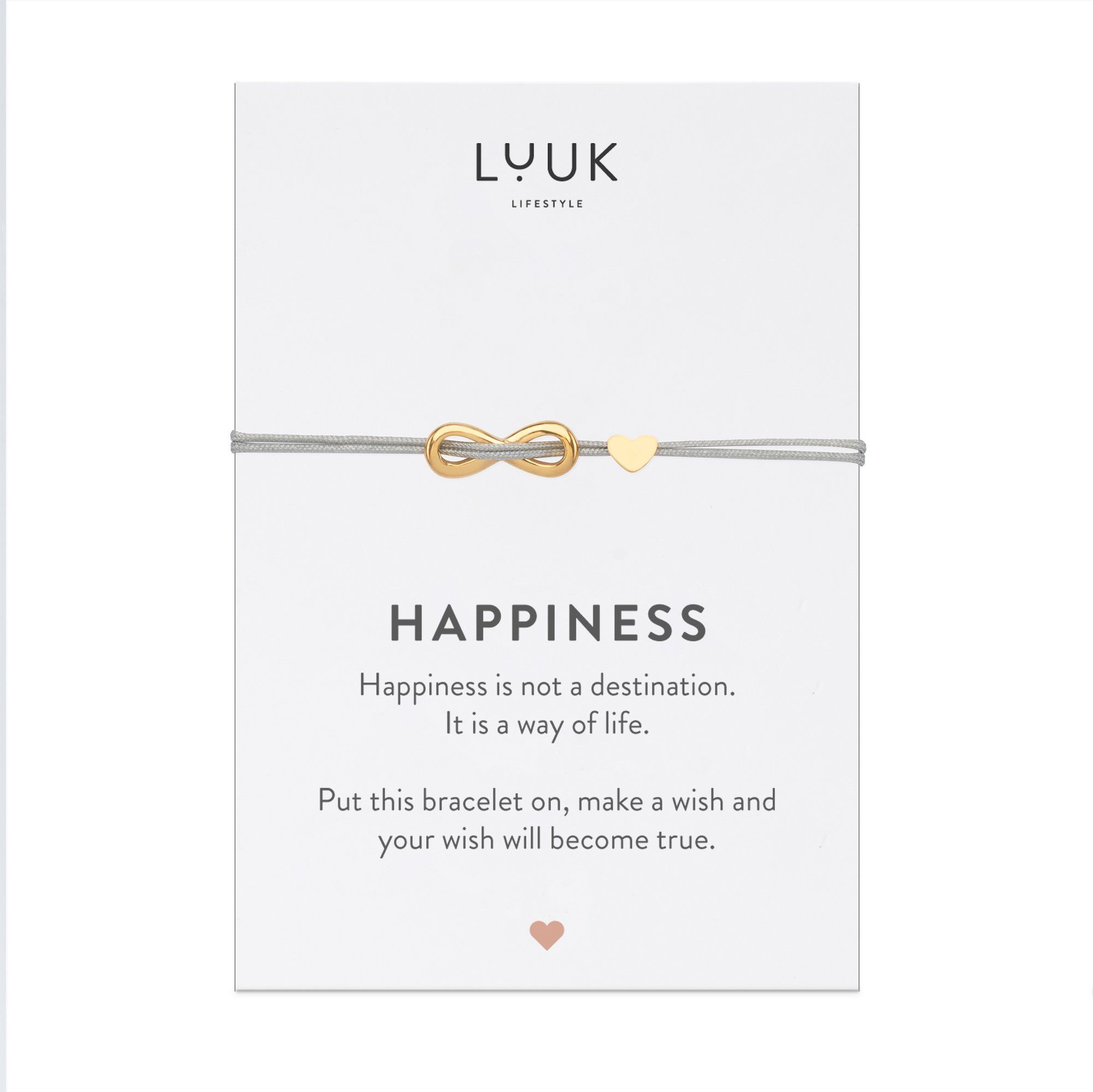 LUUK LIFESTYLE Freundschaftsarmband Infinity, handmade, mit Happiness Spruchkarte Gold | Armbänder