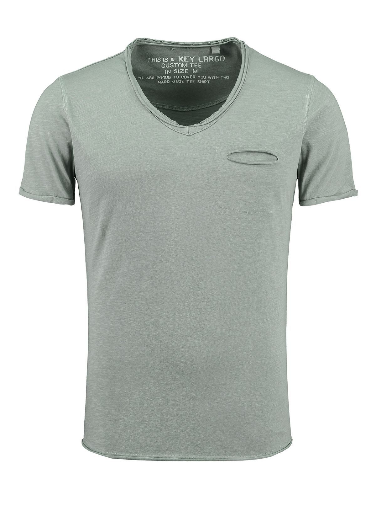 Key Largo T-Shirt Soda vintage Look uni Basic T00619 V-Ausschnitt unifarben kurzarm slim fit