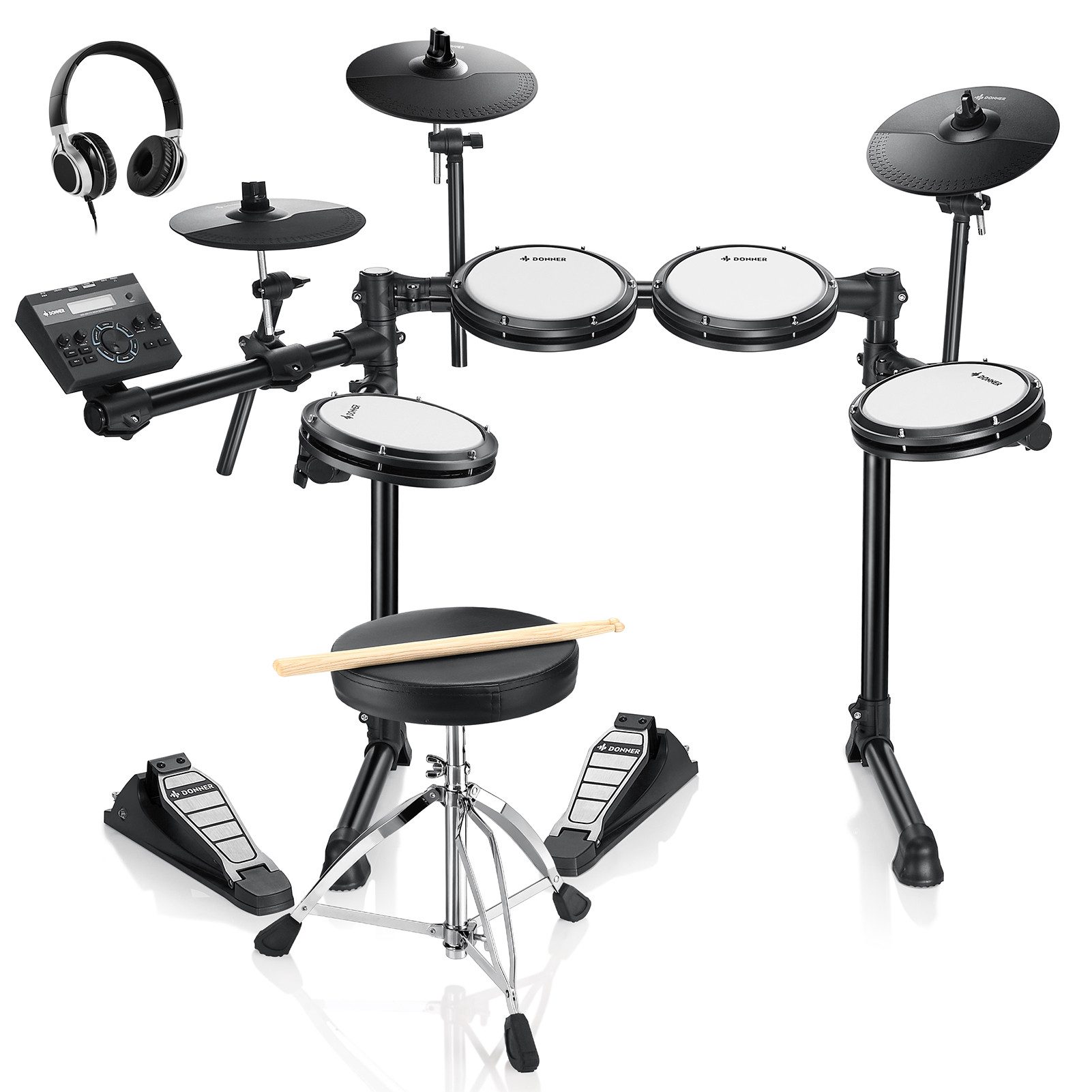 E-Drum E-Schlagzeug 450 Sounds mit Thron Pedale Kopfhörer Unterricht DED-200