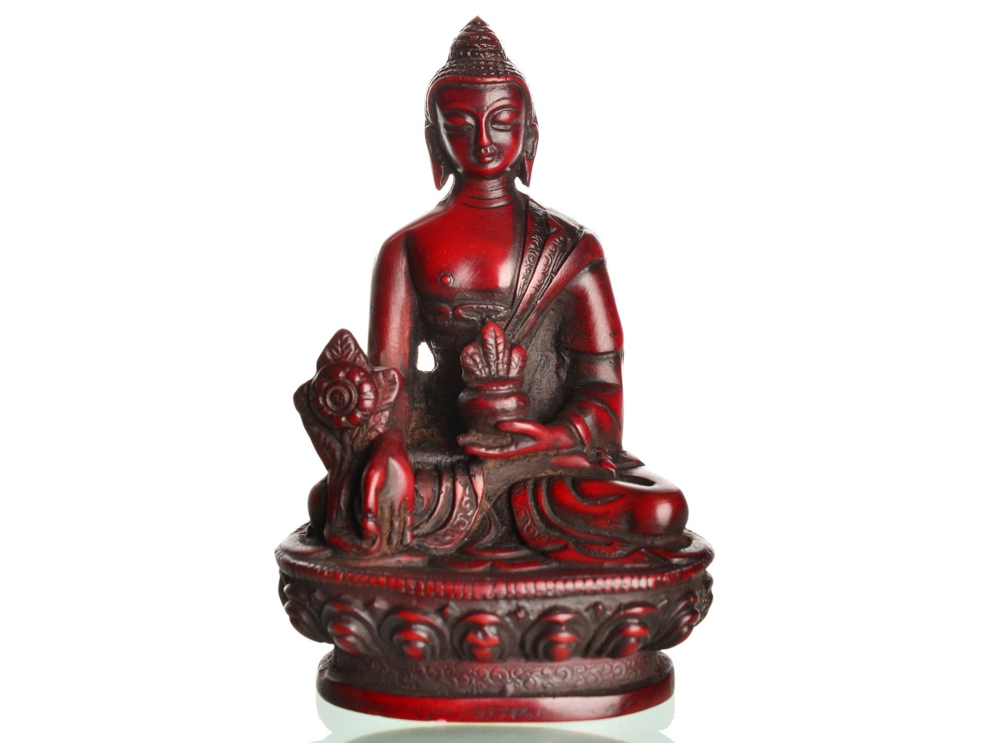 Buddhapur Buddhafigur Medizinbuddha, Handarbeit - 11 cm Höhe Dunkelrot
